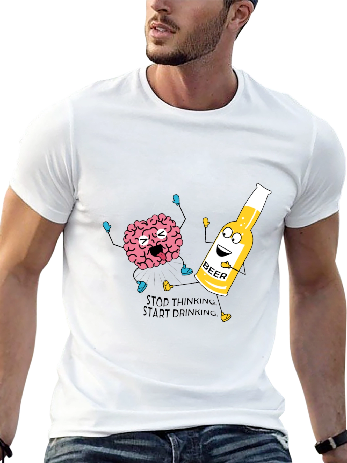 Stop Thinking Start Drinking T-Shirt Funny Beer Tee