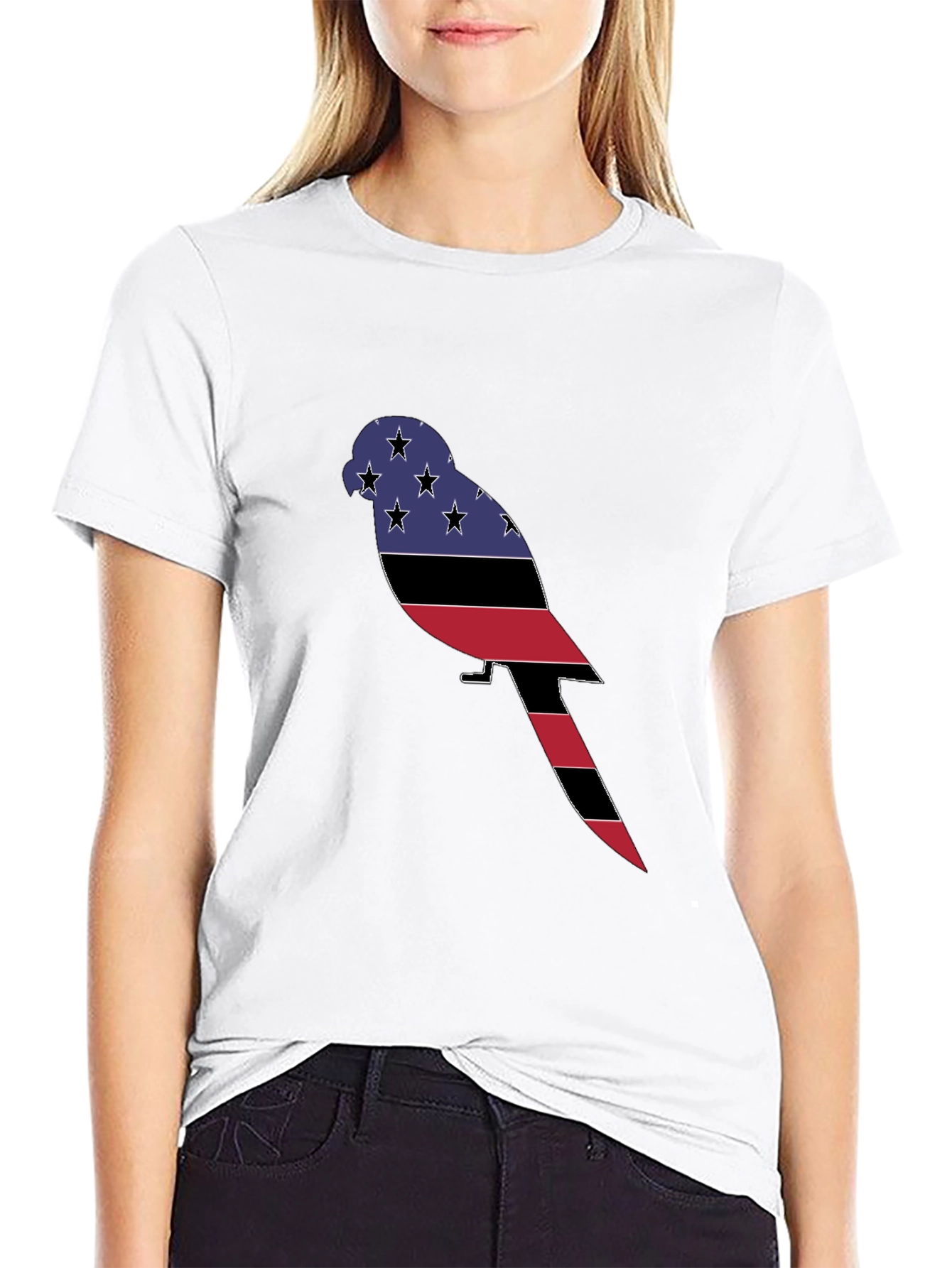 Patriotic Parrot Graphic Tee - Black Cotton Blend
