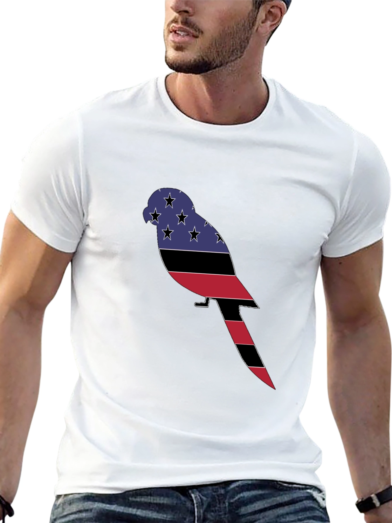 Patriotic Parrot Graphic Tee - Black Cotton Blend