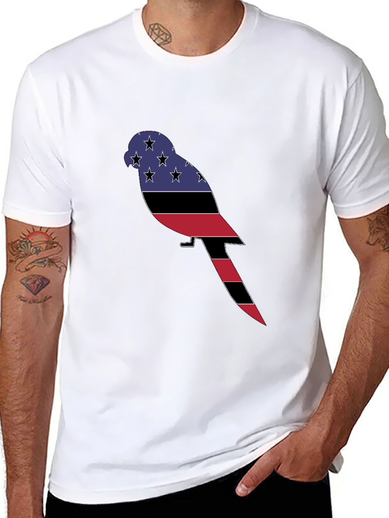 Patriotic Parrot Graphic Tee - Black Cotton Blend