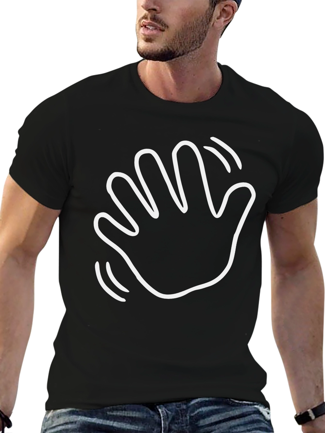 Waving Hand Graphic Tee - Casual Black T-Shirt