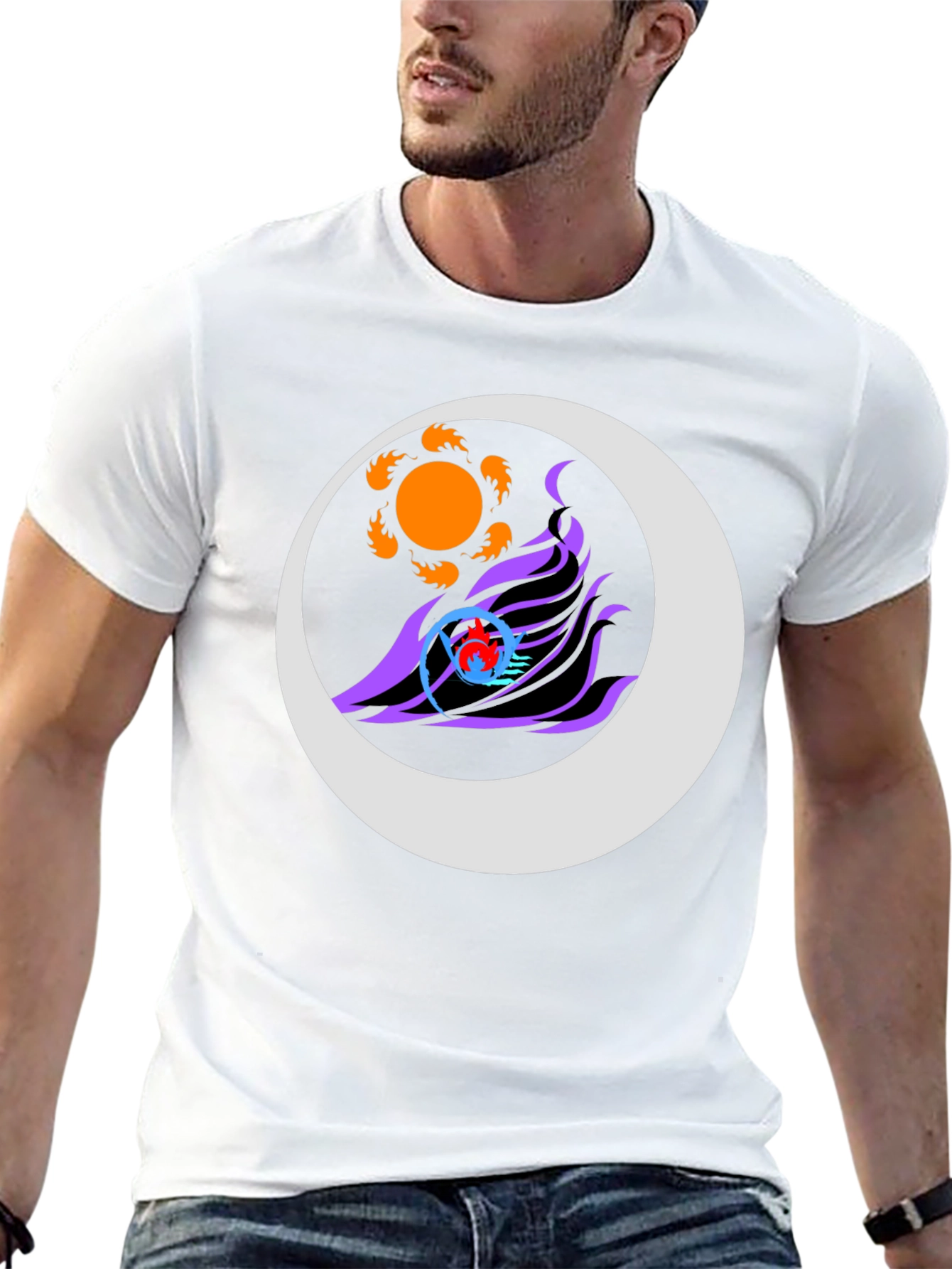 Abstract Sun & Moon Graphic Tee - Black