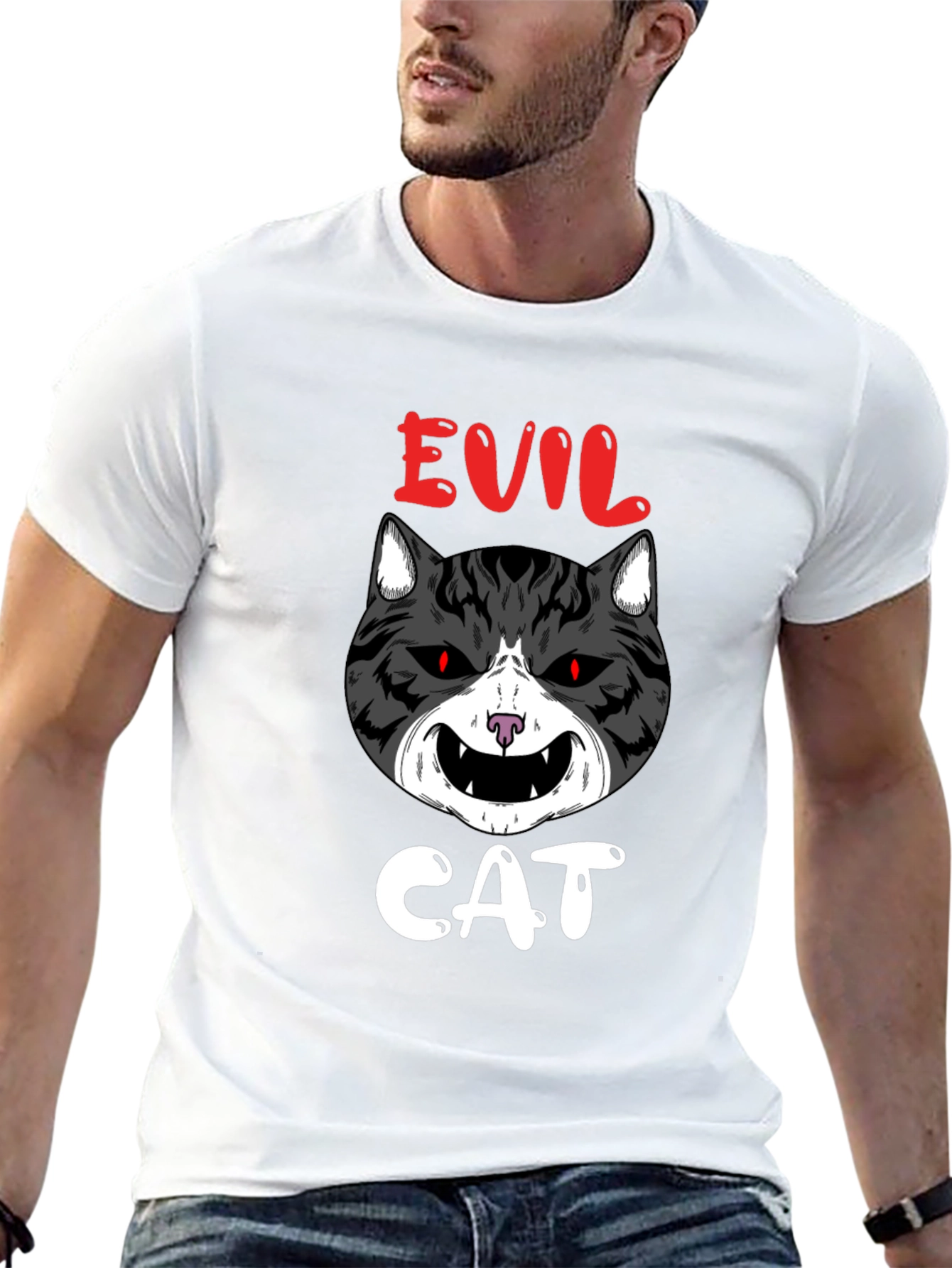Evil Cat Graphic T-Shirt - Black