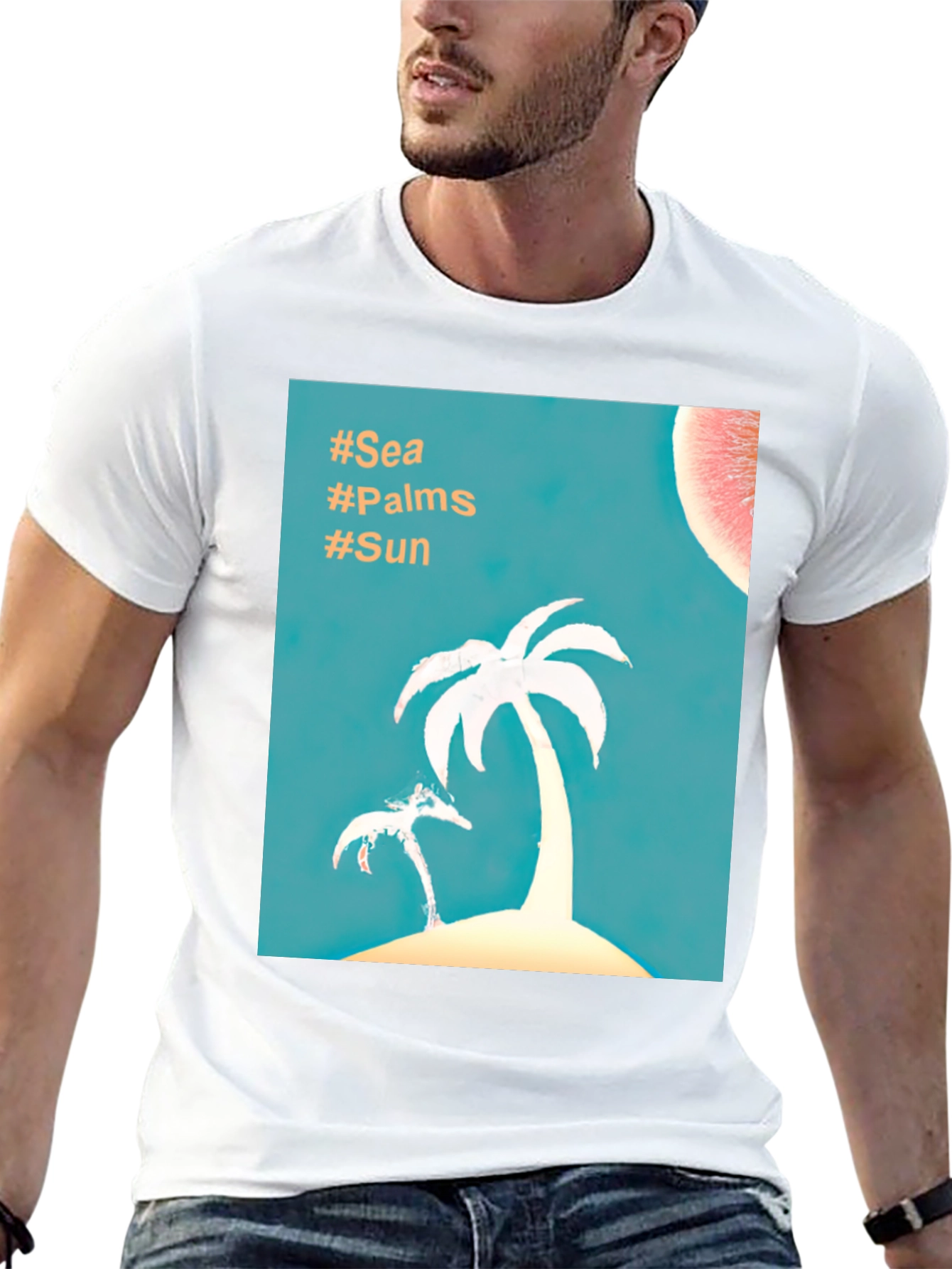 Tropical Palm Tree T-Shirt - Sea Palms Sun Design
