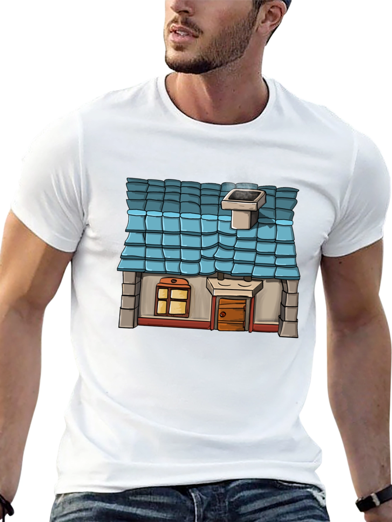 Cartoon House Graphic T-Shirt - Novelty Tee