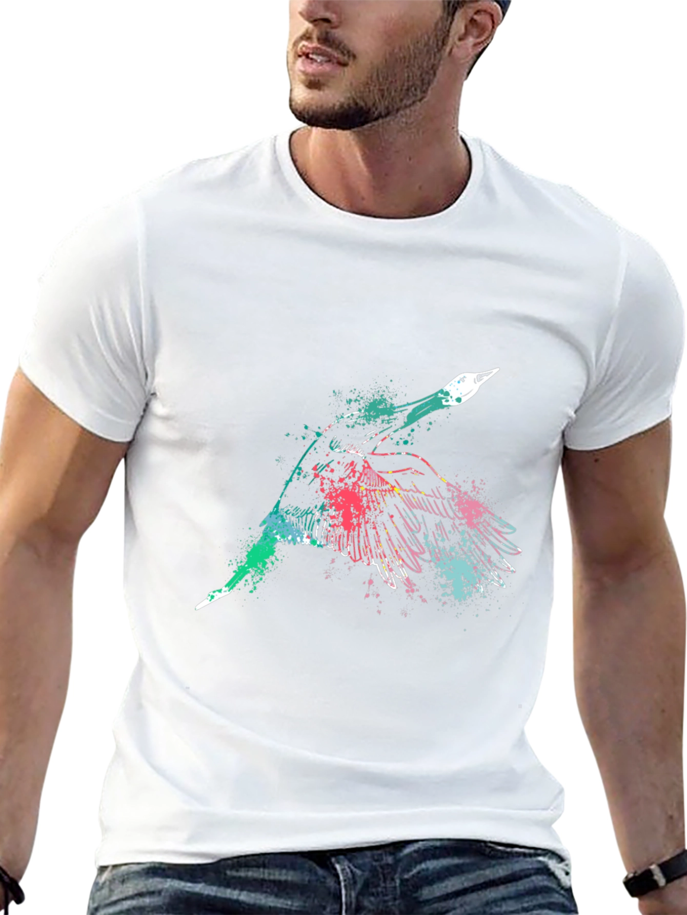 Mens Black Graphic Tee - Flying Bird Design