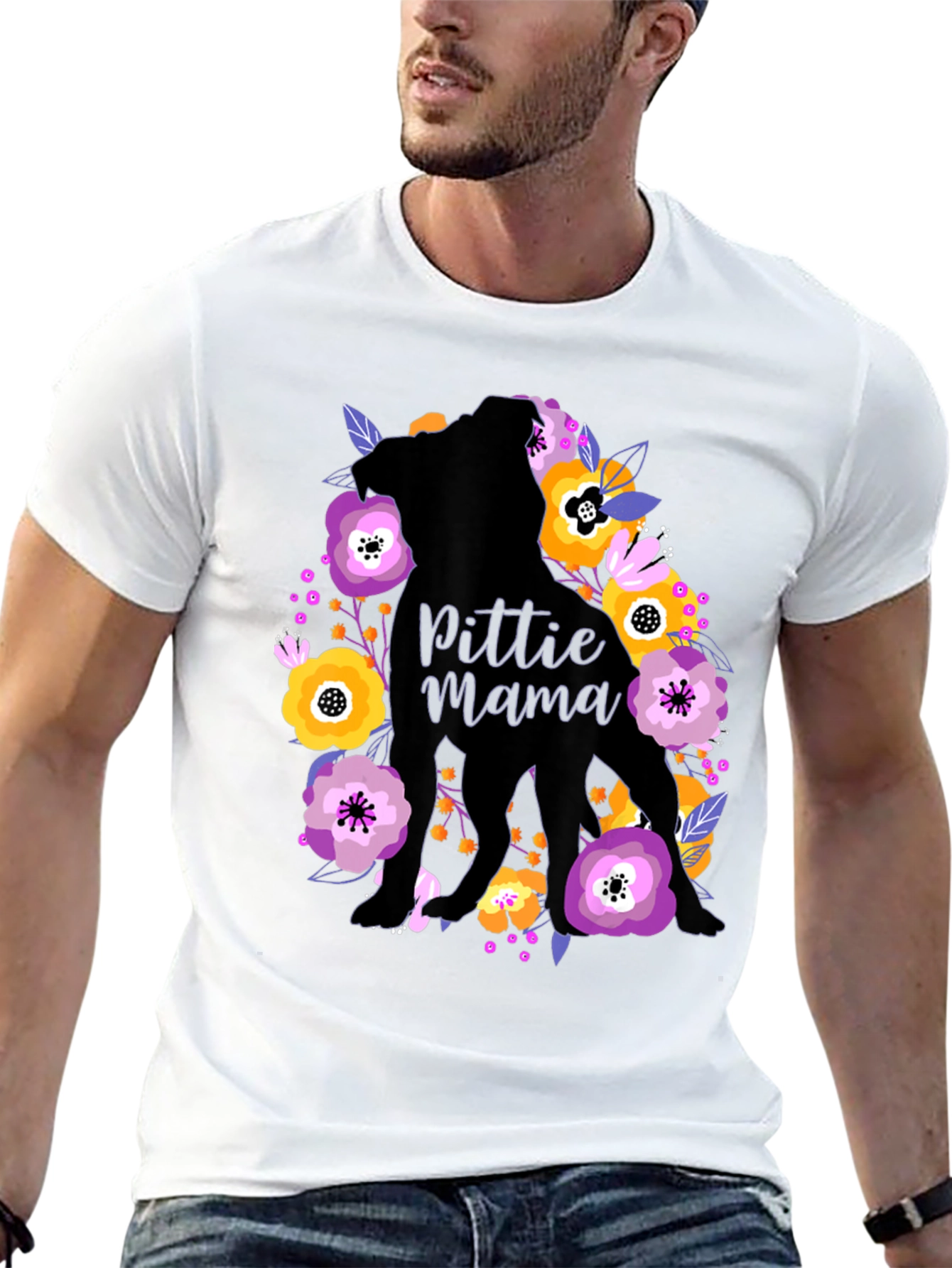 Pittie Mama Floral T-Shirt - Dog Lover Gift
