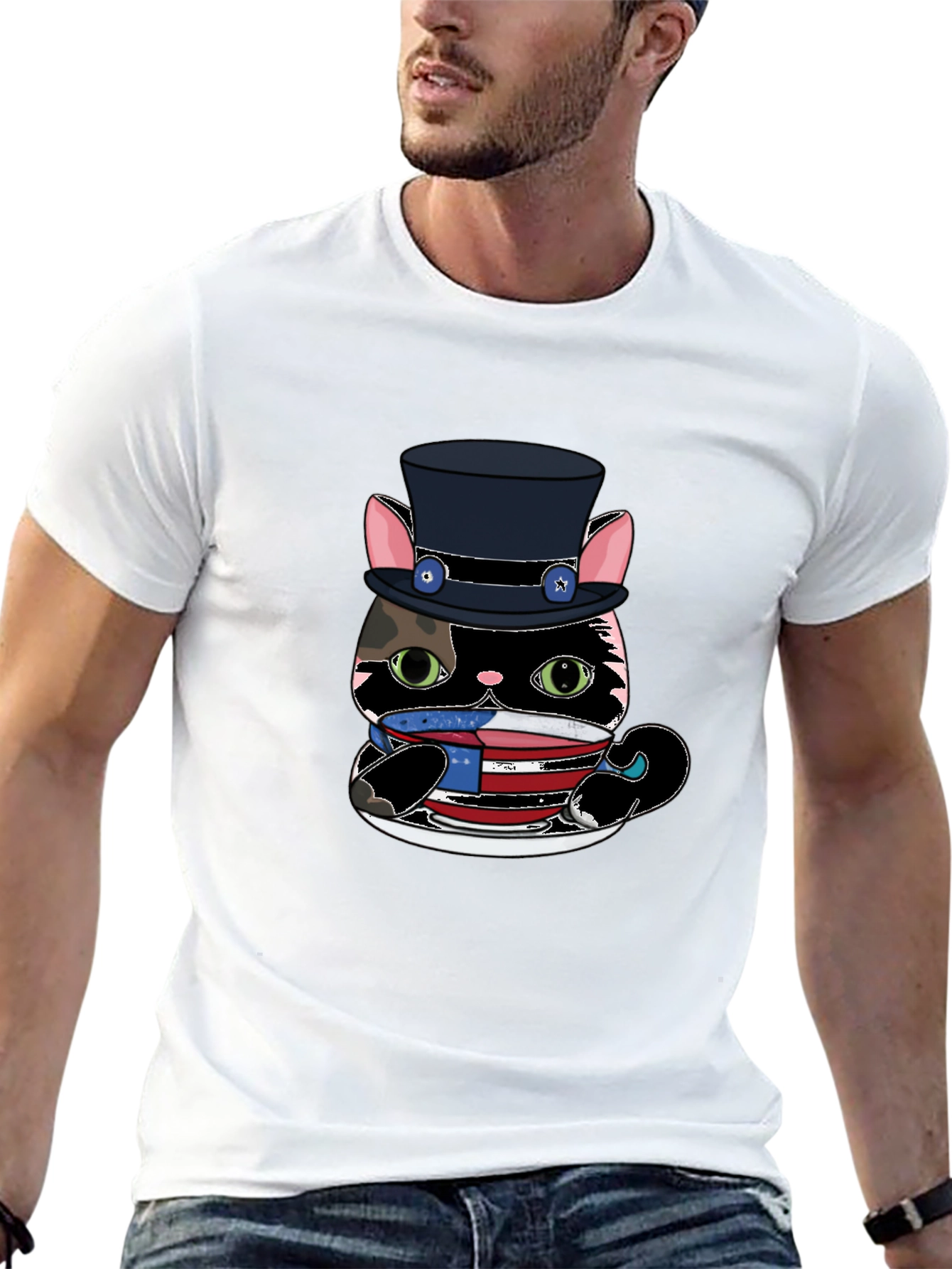 Top Hat Cat T-Shirt - USA Patriotic Design