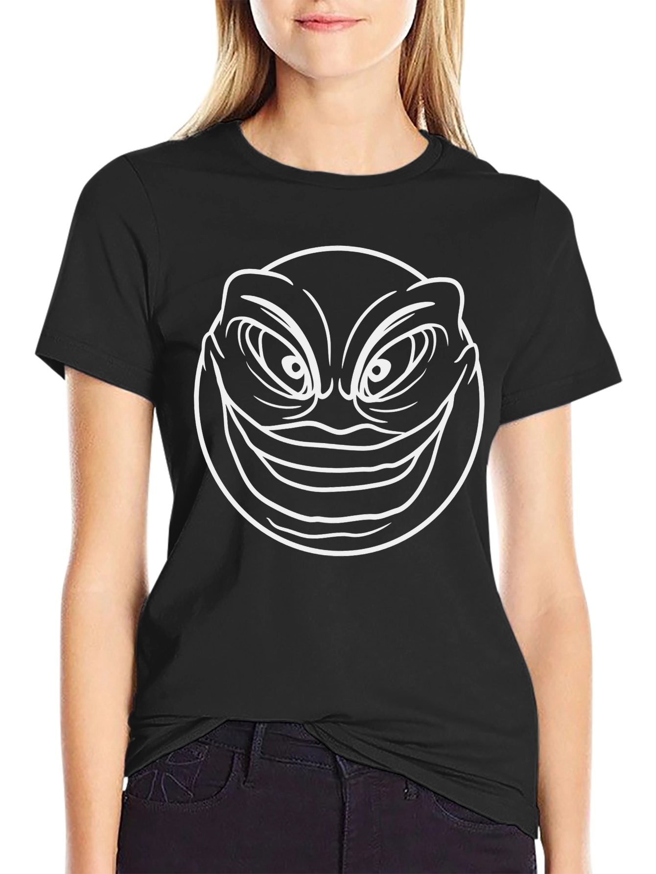 Mens Black Graphic Tee - Creepy Smile Design