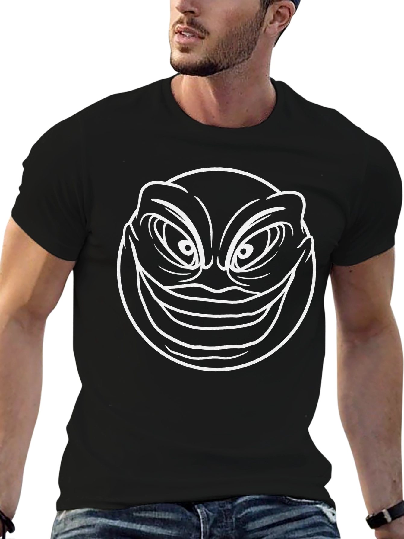 Mens Black Graphic Tee - Creepy Smile Design
