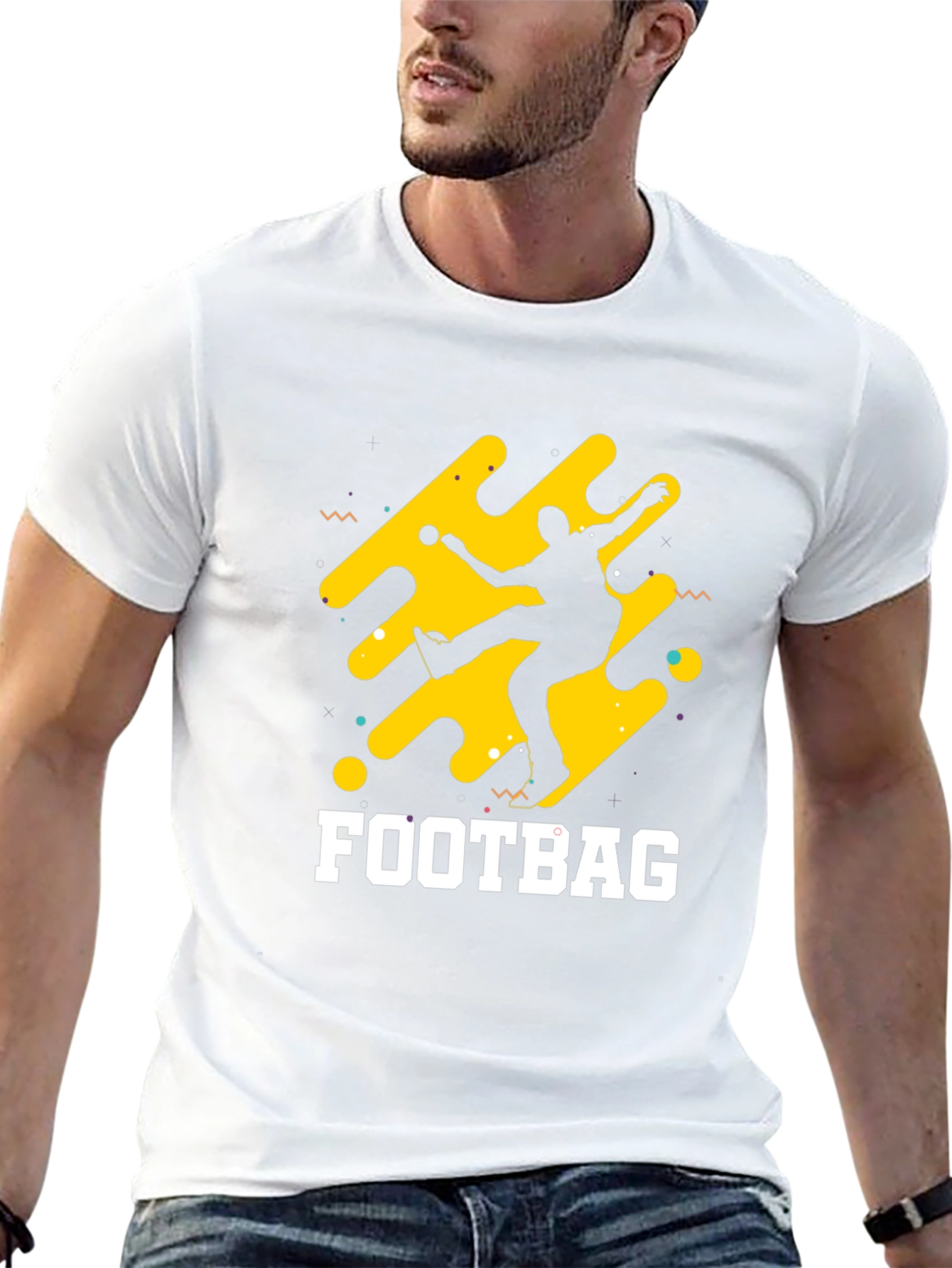 Black T-Shirt with Footbag Graphic Design