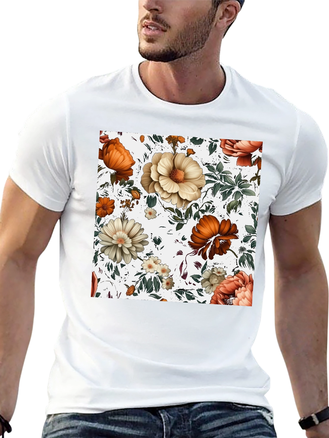 Floral Print Crew Neck Tee