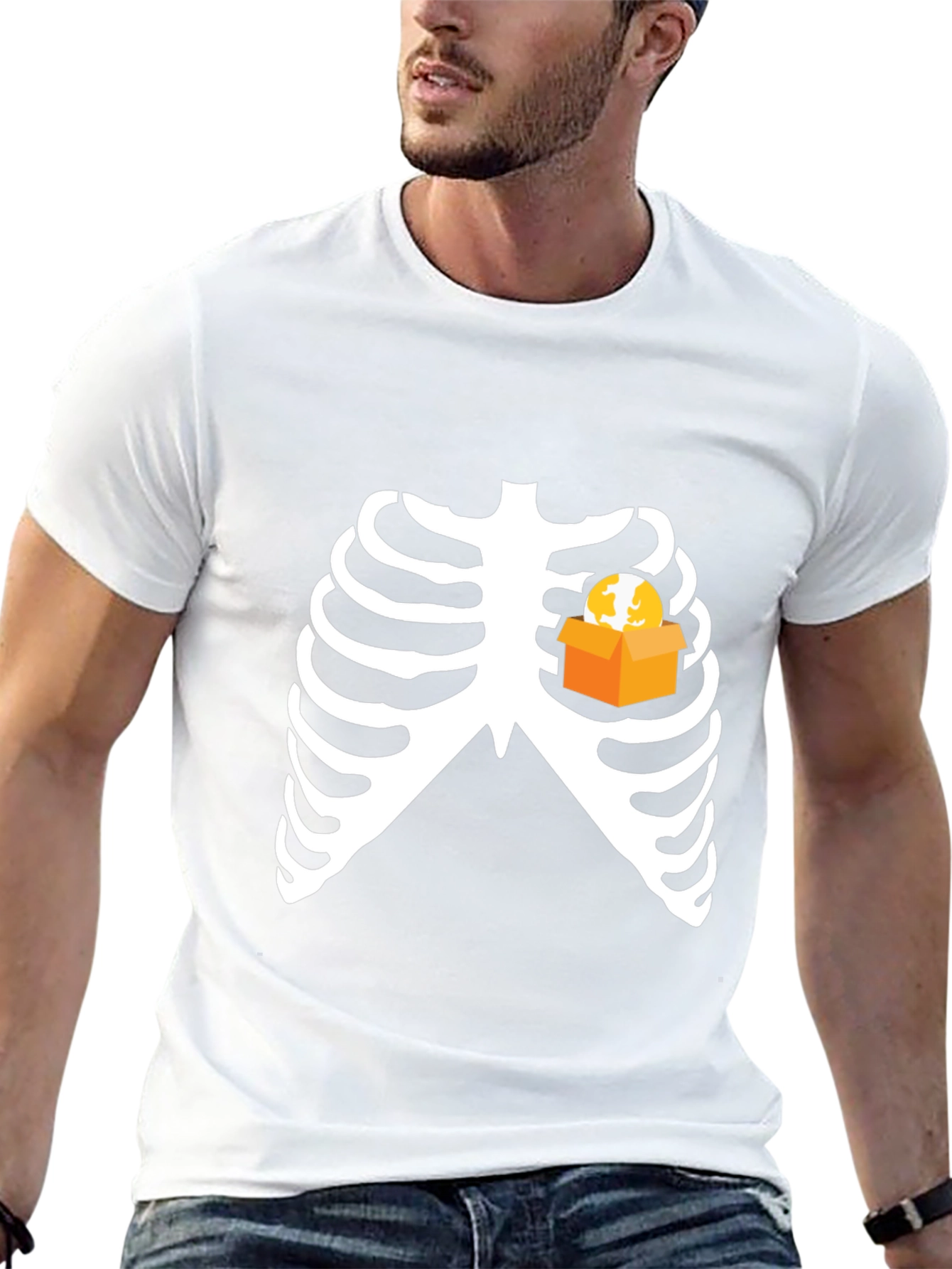 Funny Skeleton Rib Cage Halloween T-Shirt - Boxed Heart