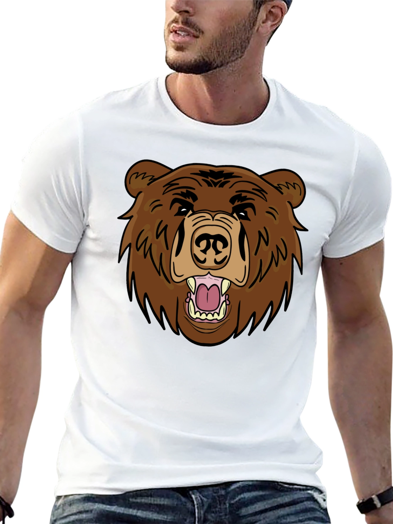 Mens Black T-Shirt with Brown Bear Graphic