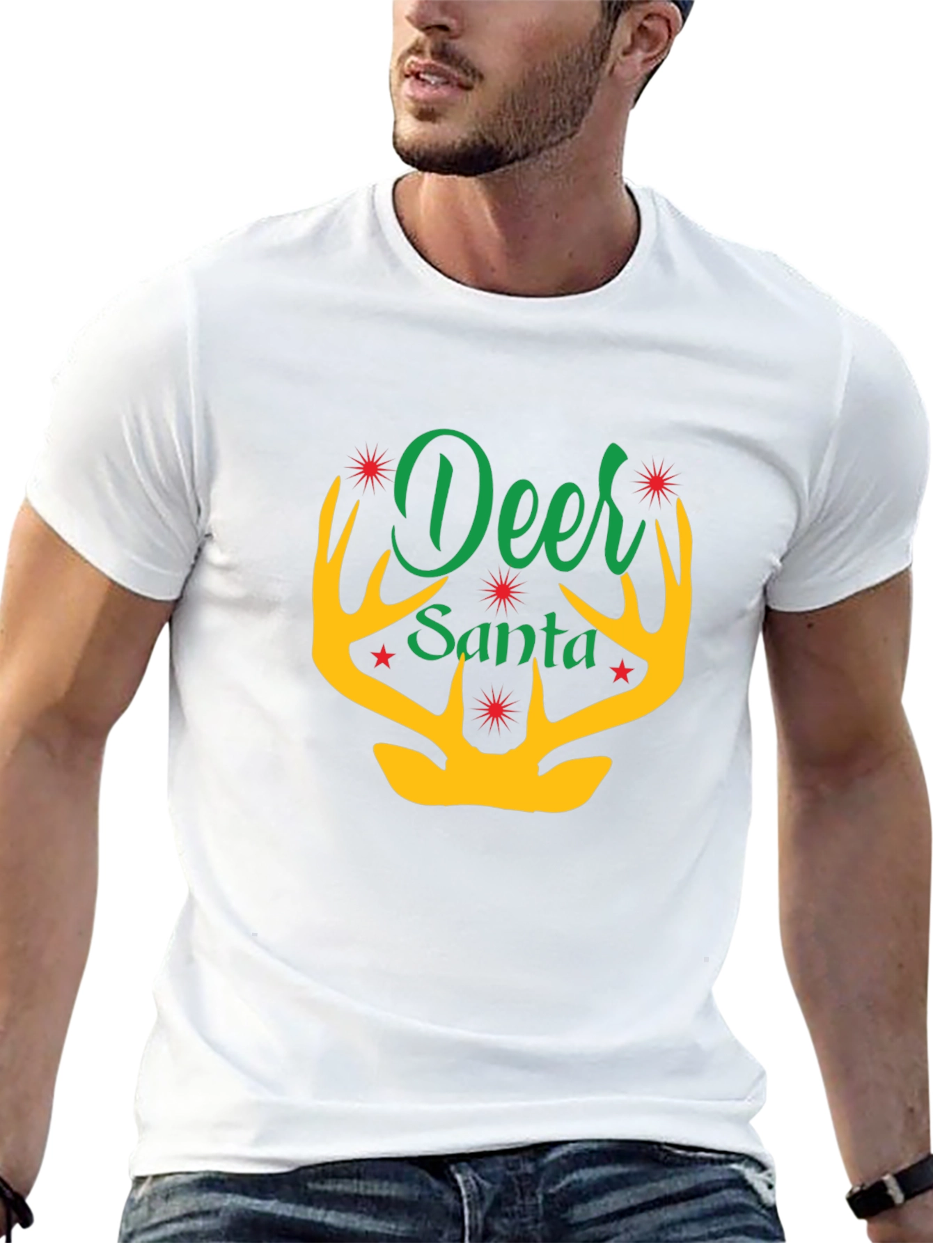 Deer Santa Graphic Tee - Holiday Festive Apparel