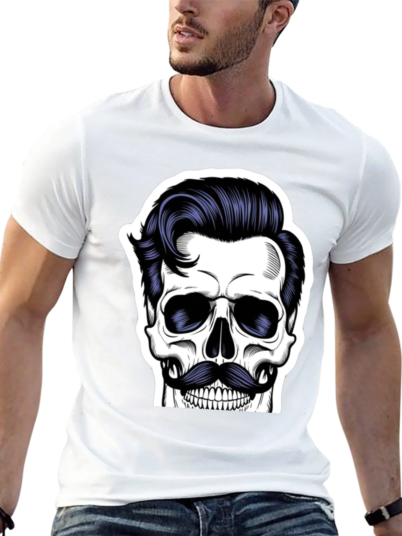Skull with Mustache Black T-Shirt