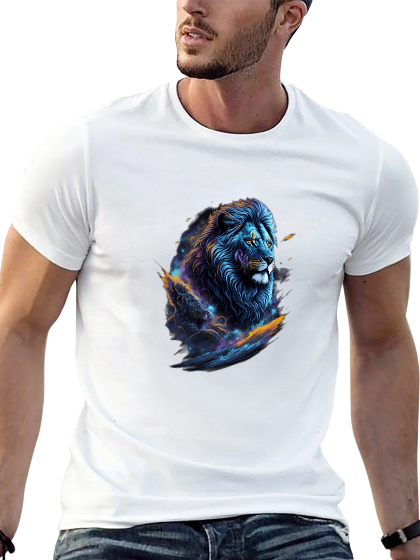 Cosmic Lion Graphic Tee - Black Crew Neck