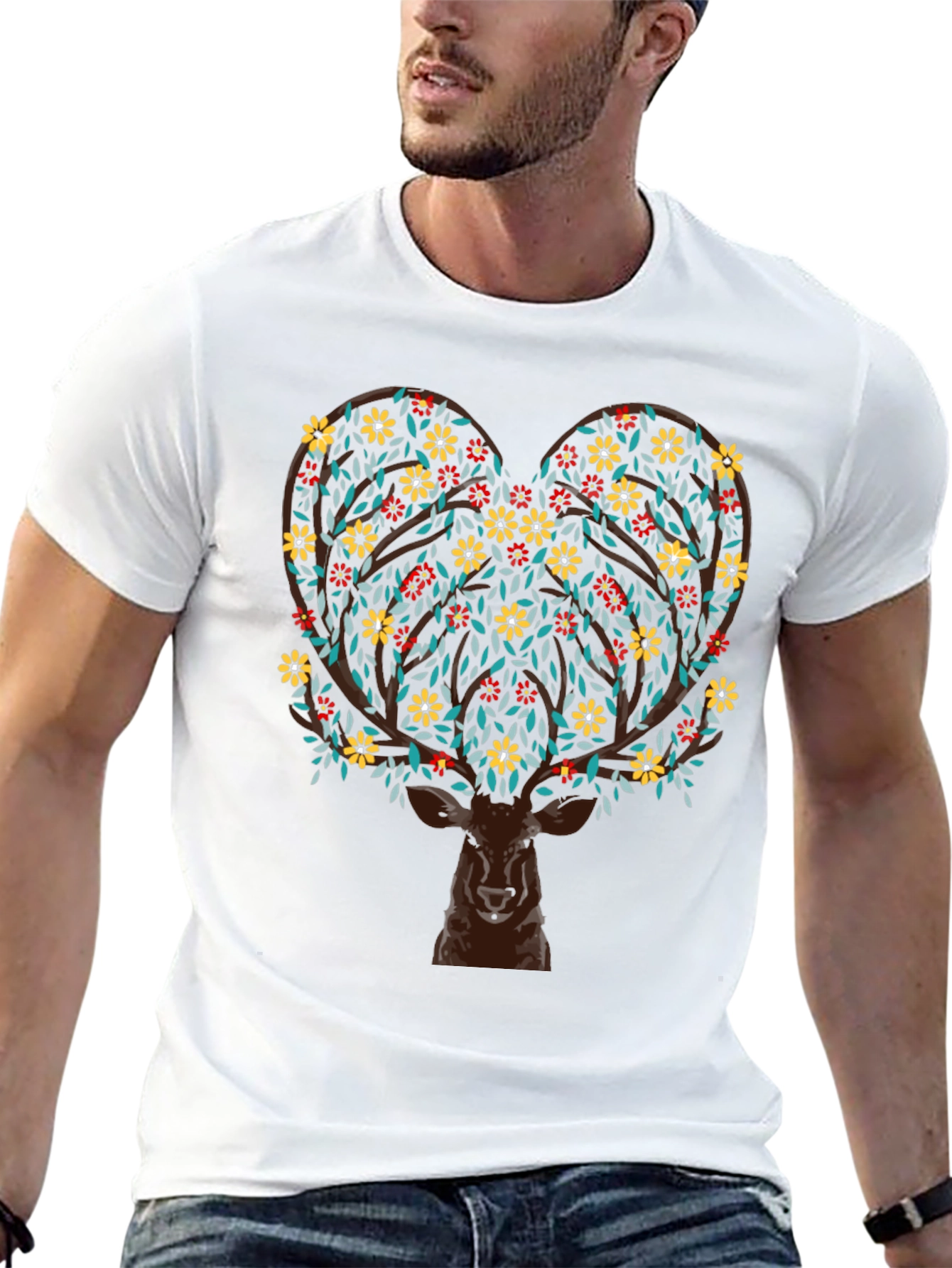 Deer Heart Tree Graphic Black T-Shirt