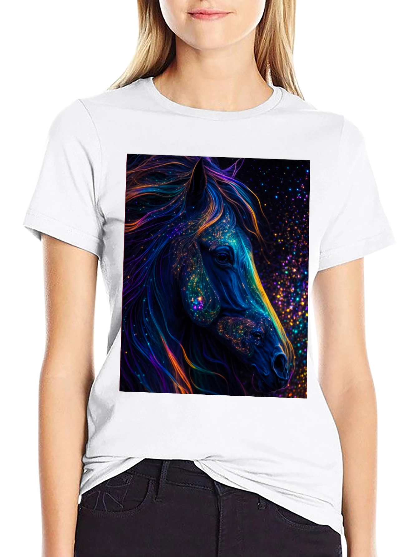 Cosmic Horse Graphic Tee - Black Cotton T-Shirt