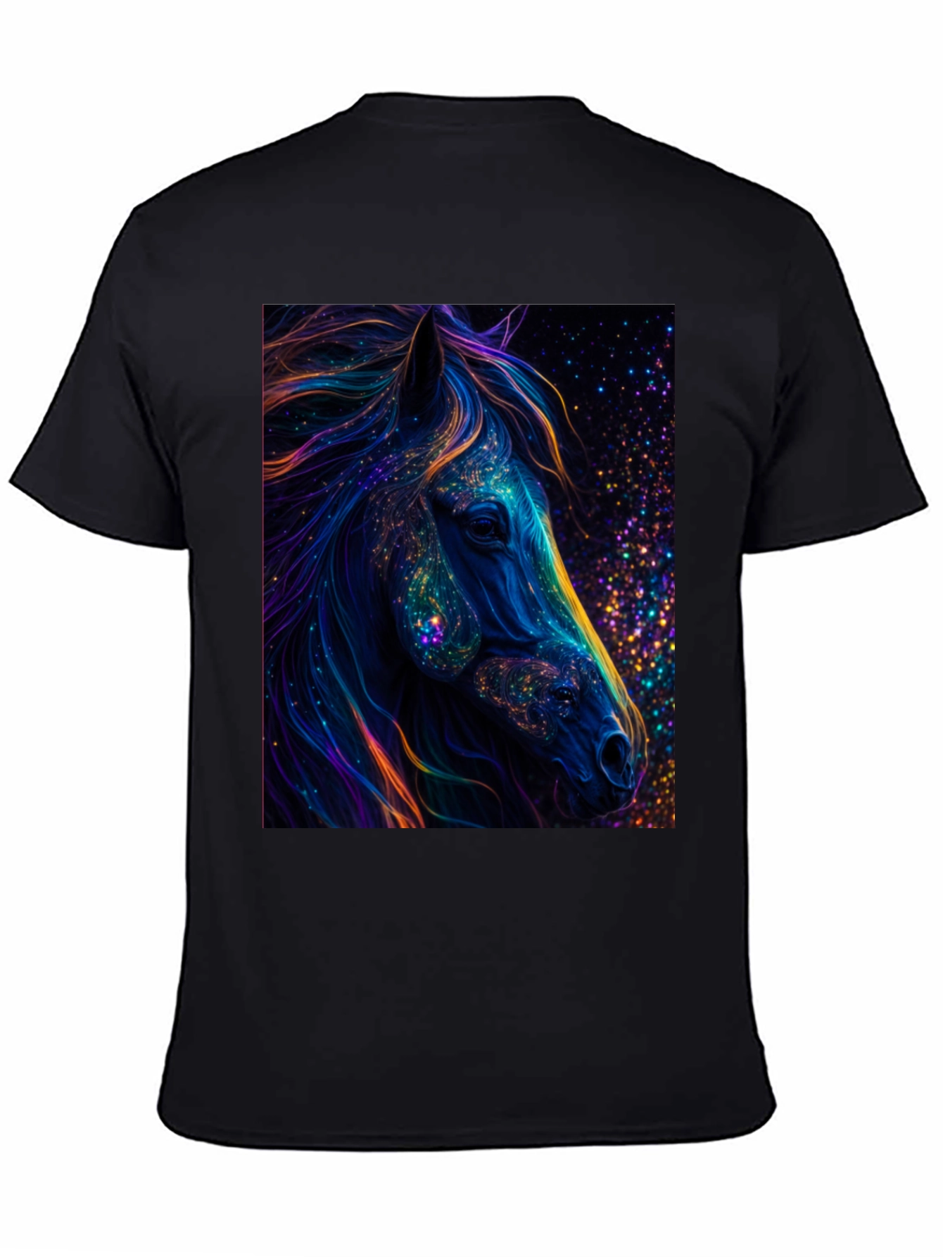 Cosmic Horse Graphic Tee - Black Cotton T-Shirt