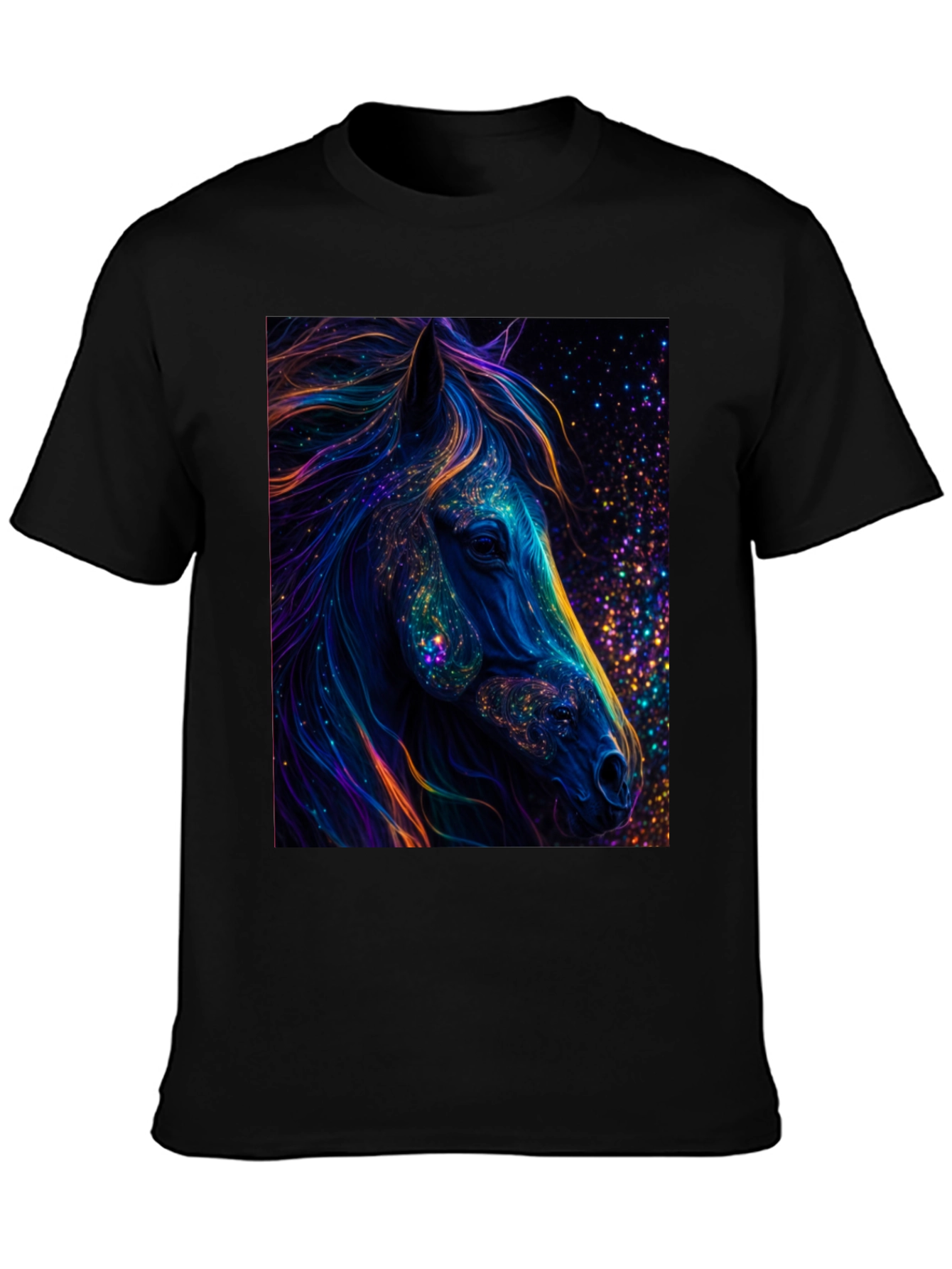 Cosmic Horse Graphic Tee - Black Cotton T-Shirt