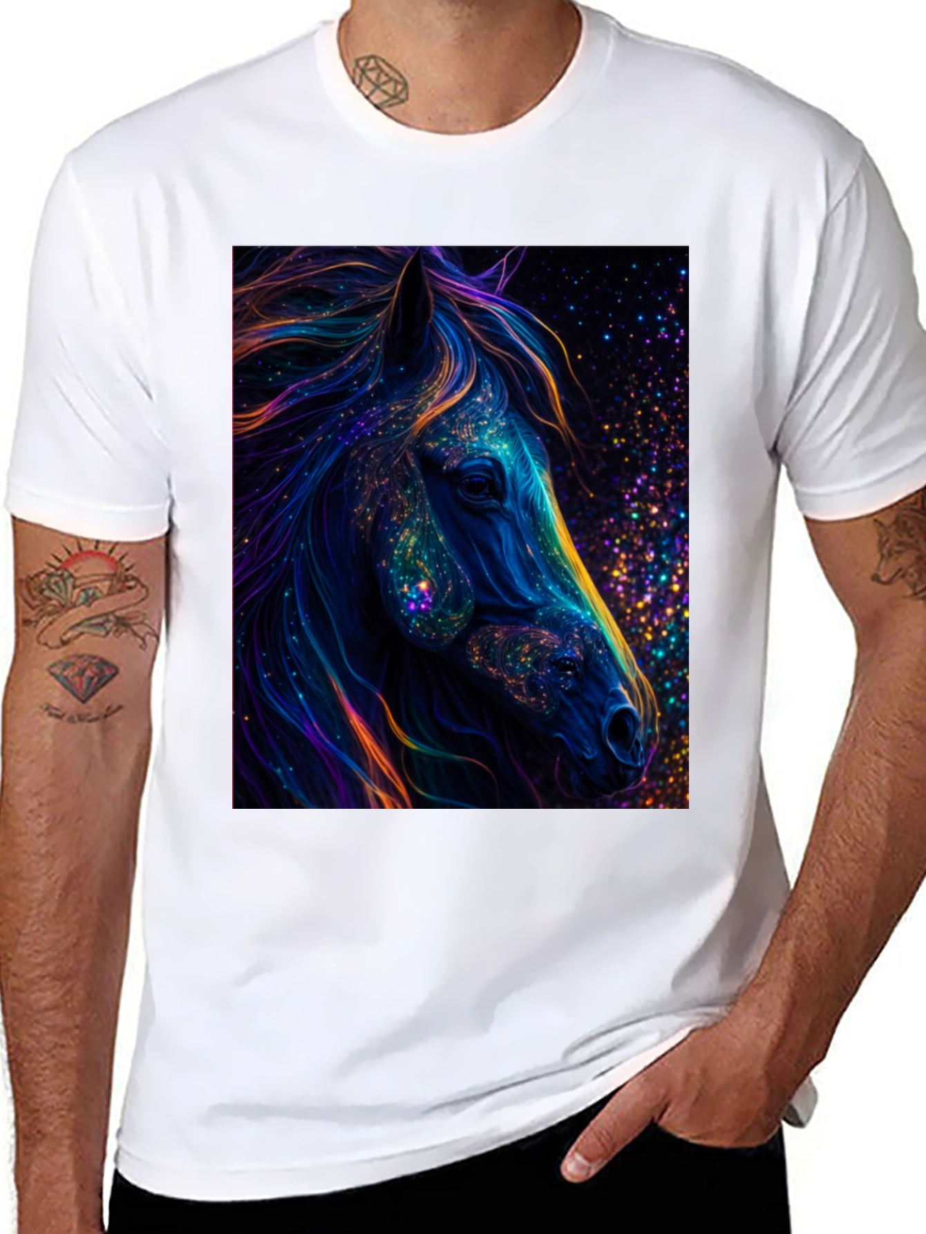 Cosmic Horse Graphic Tee - Black Cotton T-Shirt