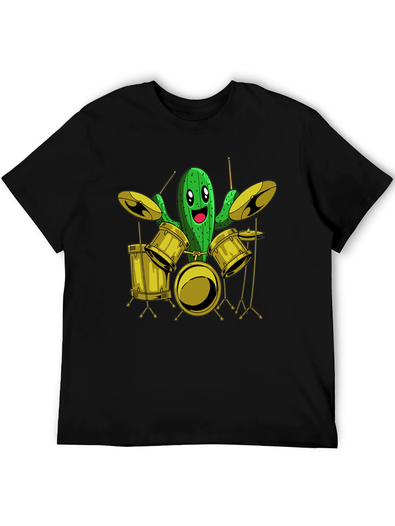 Cactus Drummer Graphic Tee - Black Cotton T-Shirt