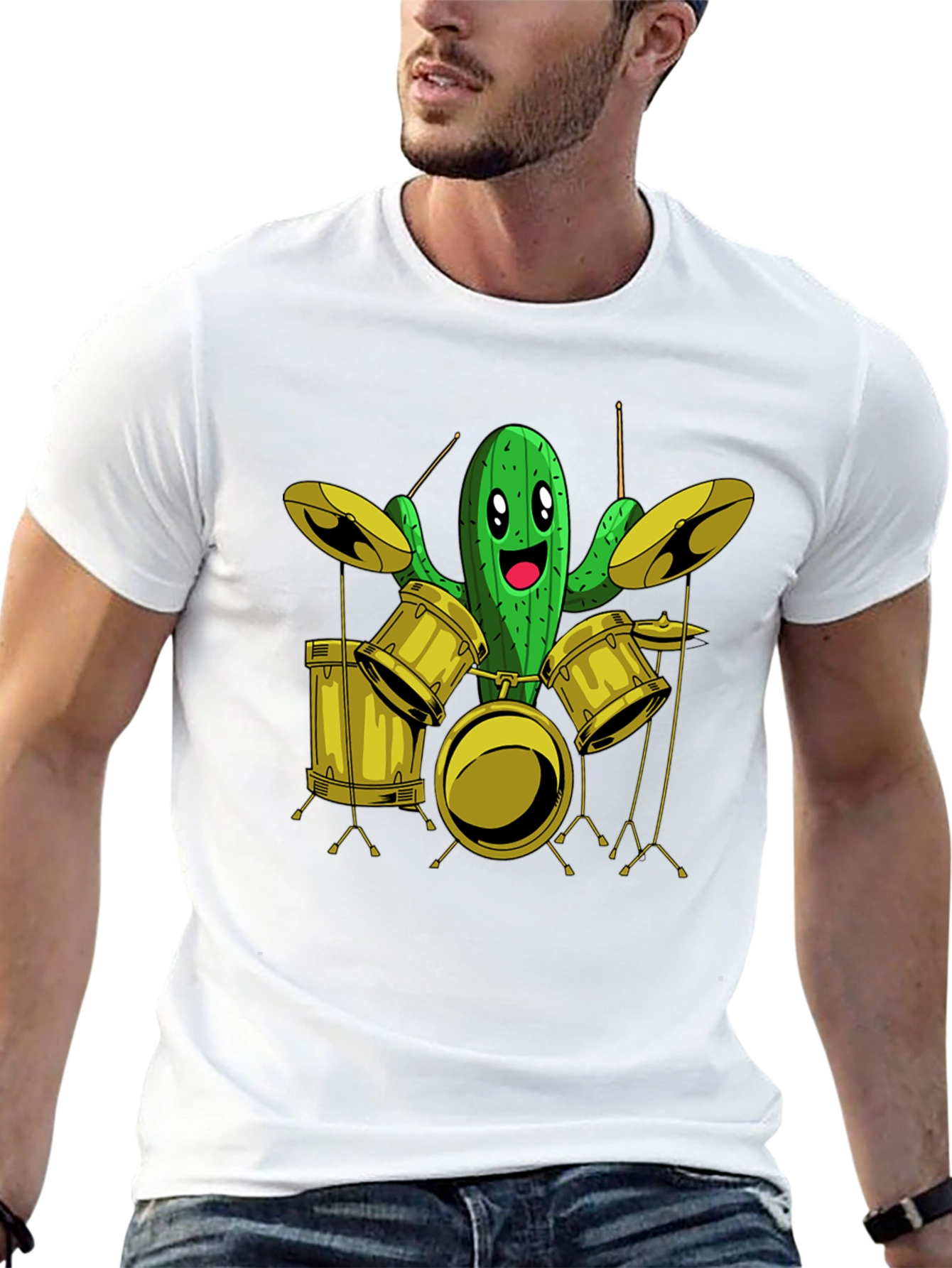 Cactus Drummer Graphic Tee - Black Cotton T-Shirt