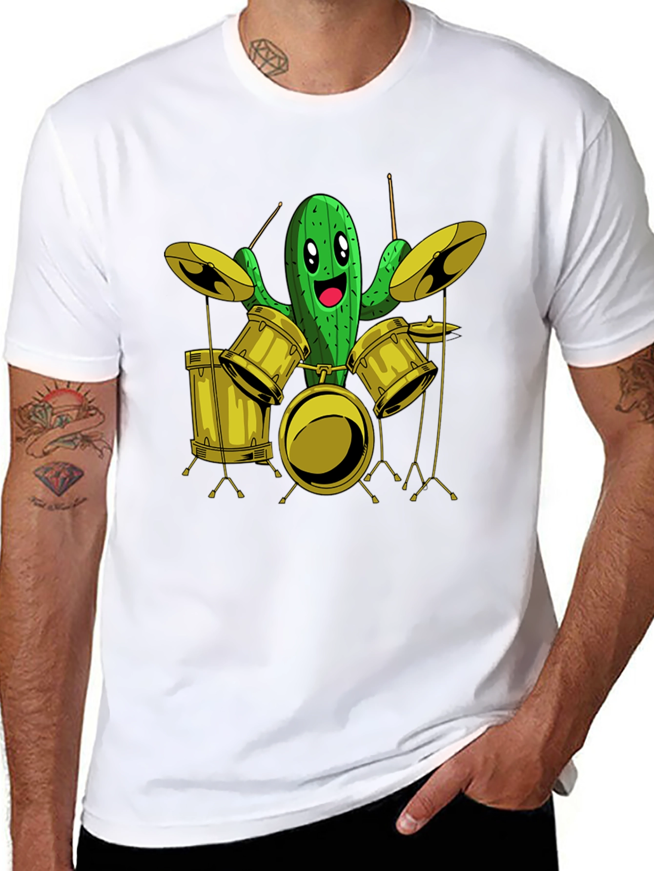Cactus Drummer Graphic Tee - Black Cotton T-Shirt