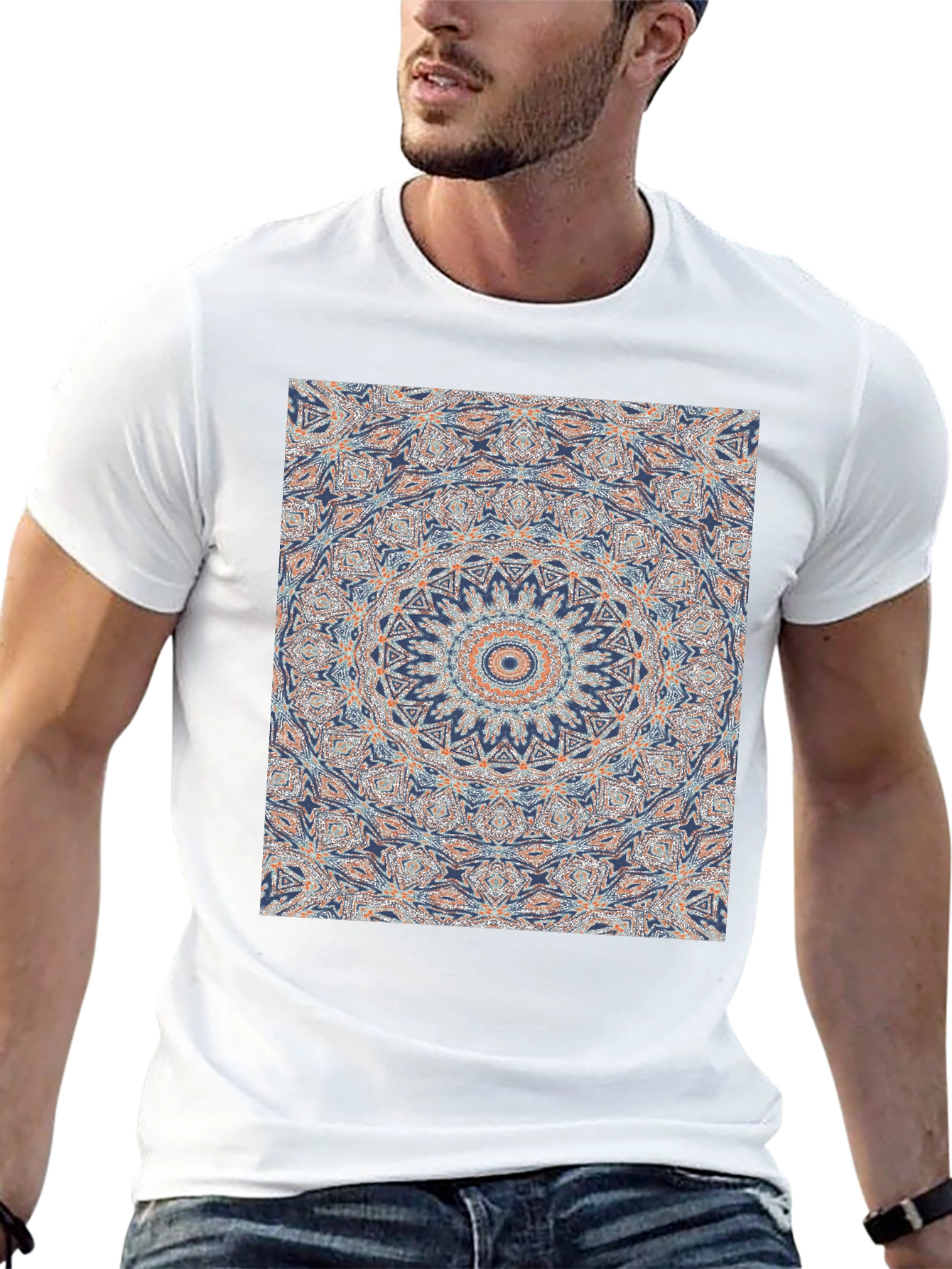 Mandala Print Black Crew Neck T-Shirt
