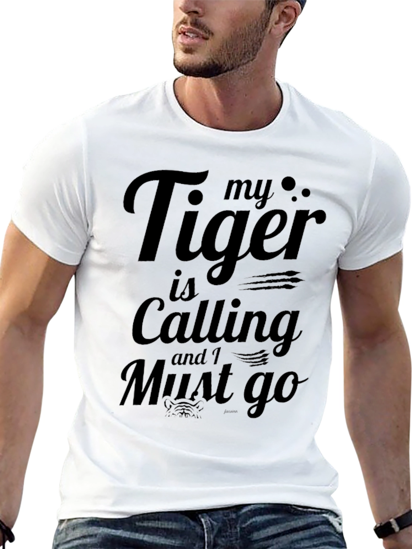 My Tiger is Calling Black Graphic T-Shirt
