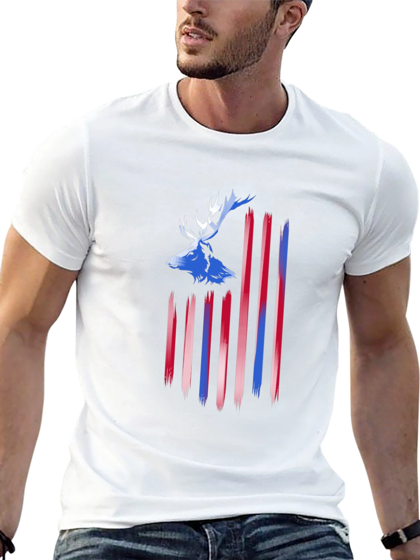 Deer American Flag Mens T-Shirt
