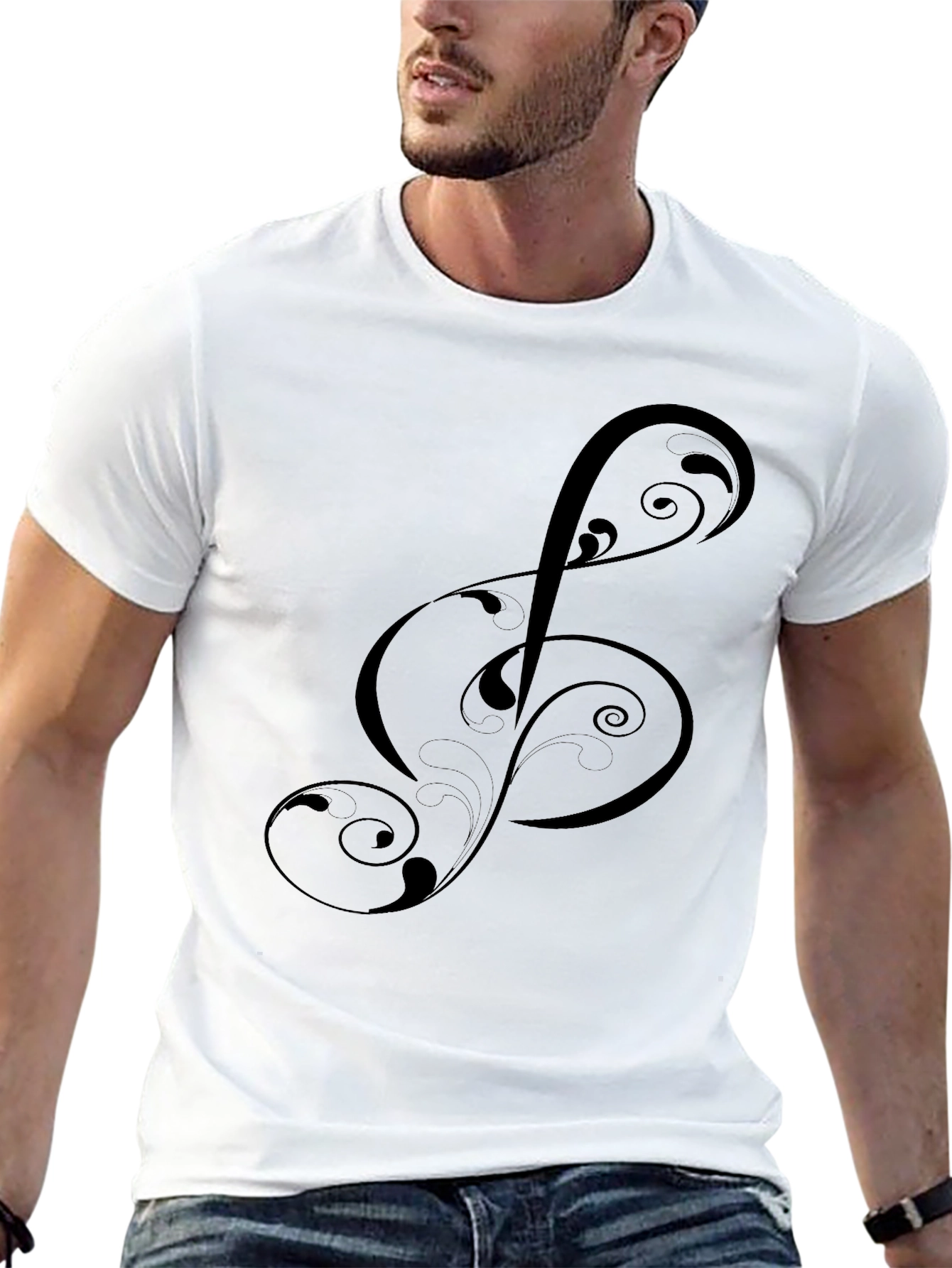 Elegant Treble Clef Graphic Black T-Shirt
