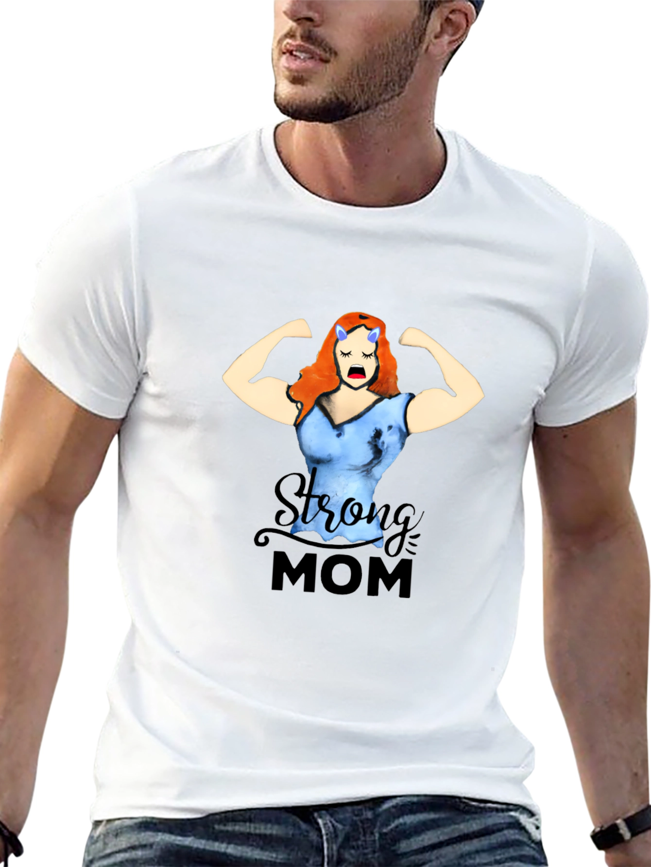 Strong Mom Graphic Tee - Black Cotton Blend T-Shirt