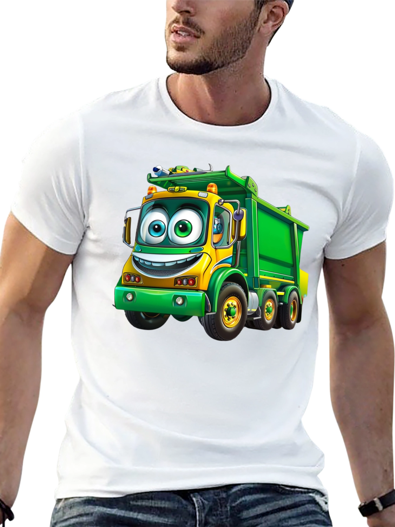 Cartoon Garbage Truck Graphic T-Shirt - Fun Design