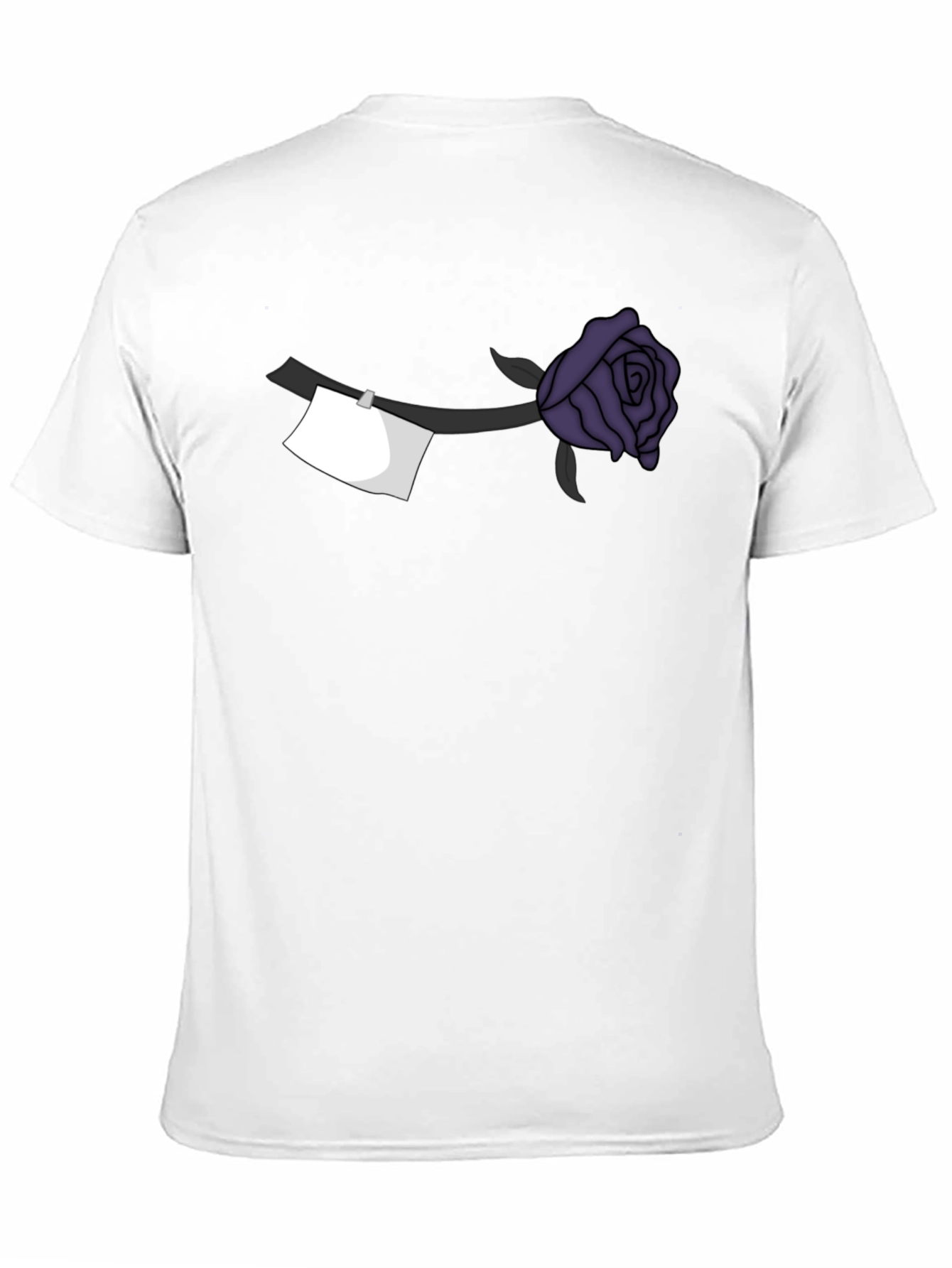 Black T-Shirt with Purple Rose and Note Design