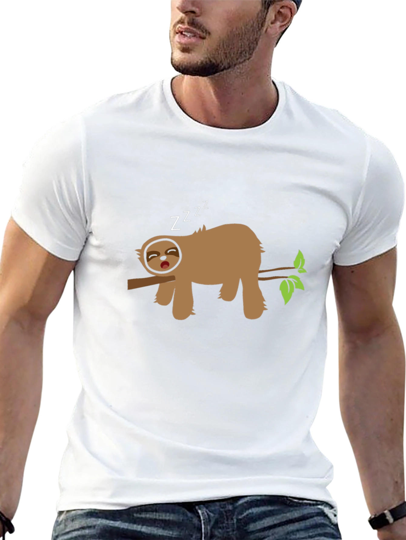 Sleeping Sloth on Branch Black T-Shirt