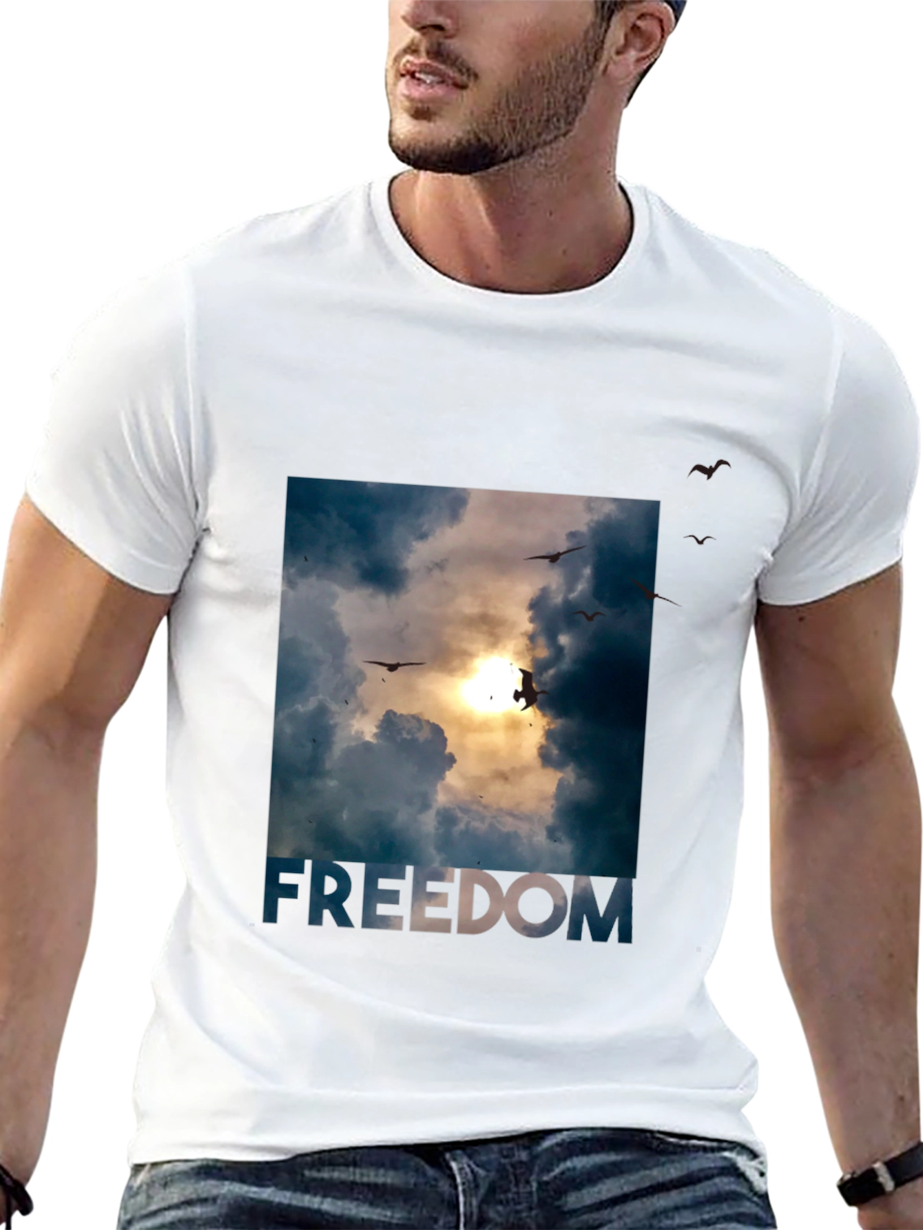 Freedom Graphic Tee - Sky and Birds Design