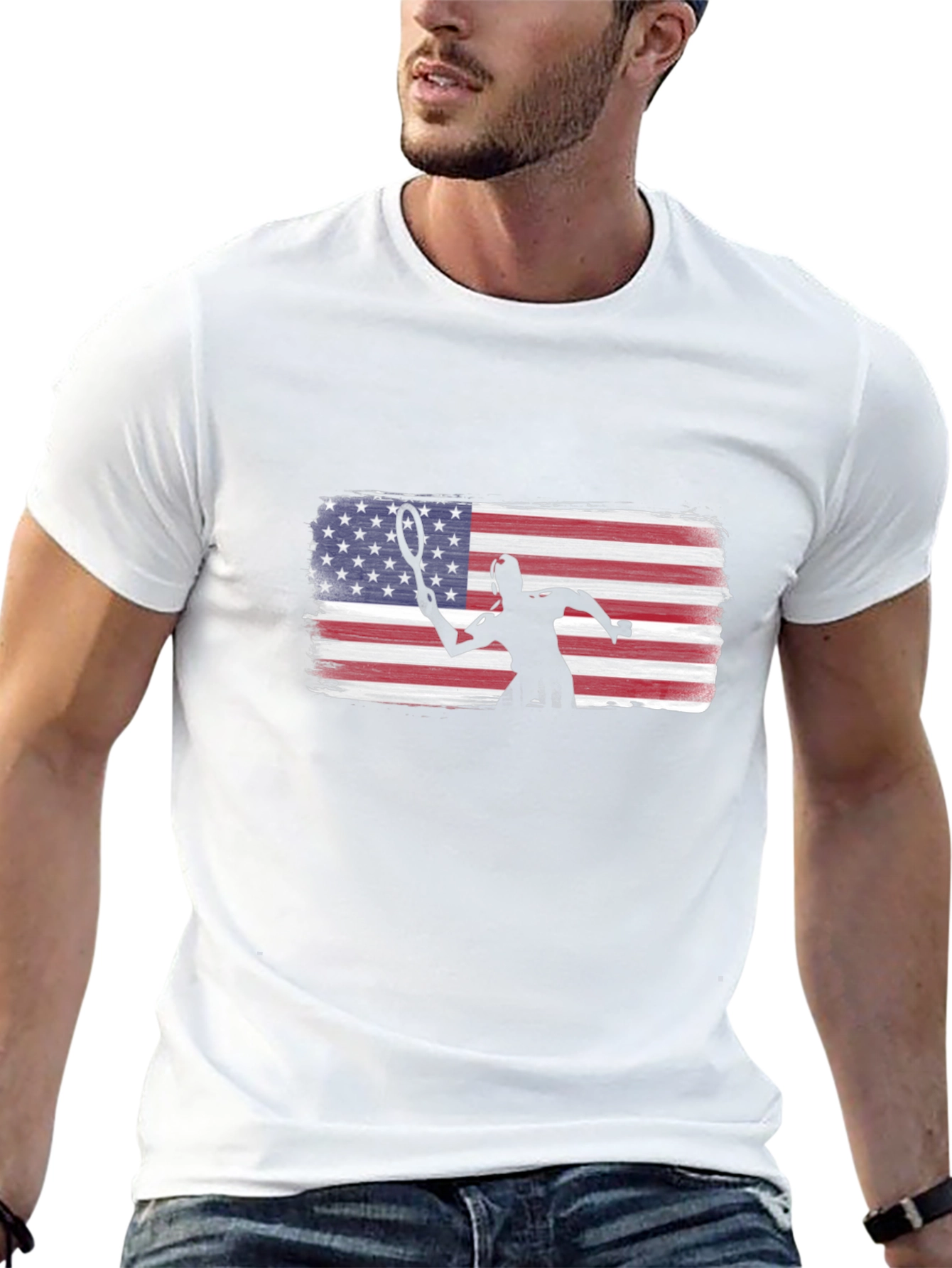 Tennis Player American Flag Graphic T-Shirt