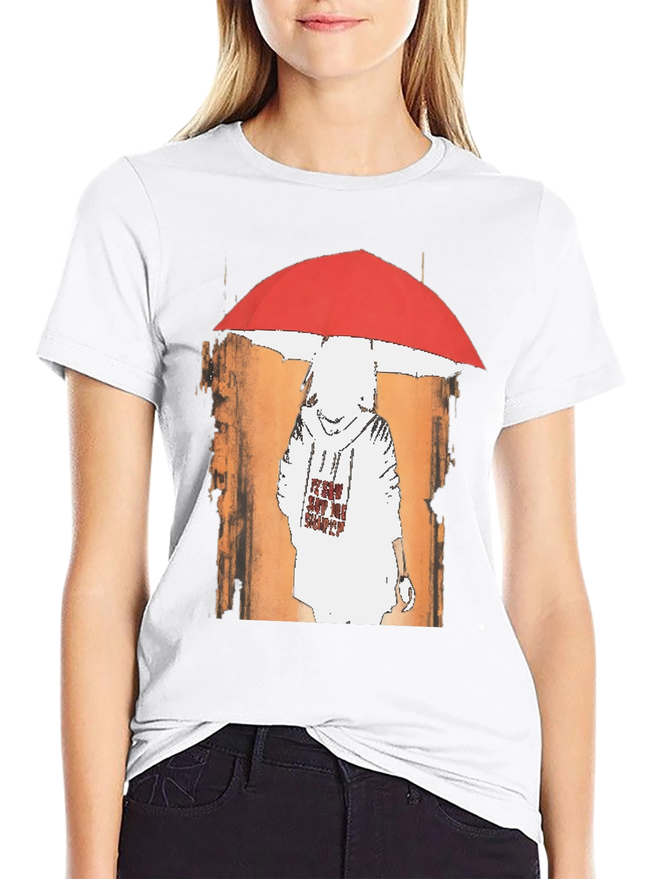 Urban Umbrella Graphic Tee - Stylish Black Cotton T-Shirt