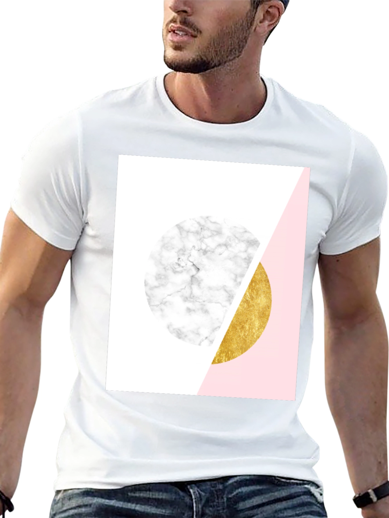 Geometric Marble and Gold Circle T-Shirt