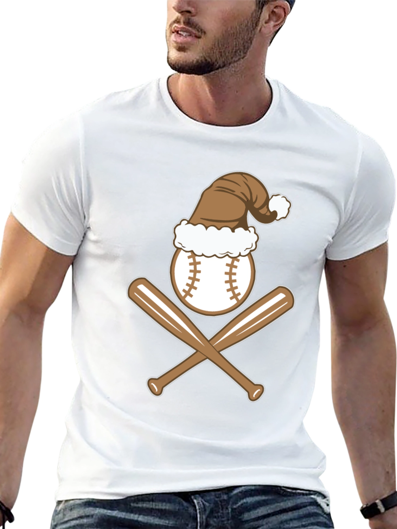 Baseball Christmas T-Shirt with Santa Hat