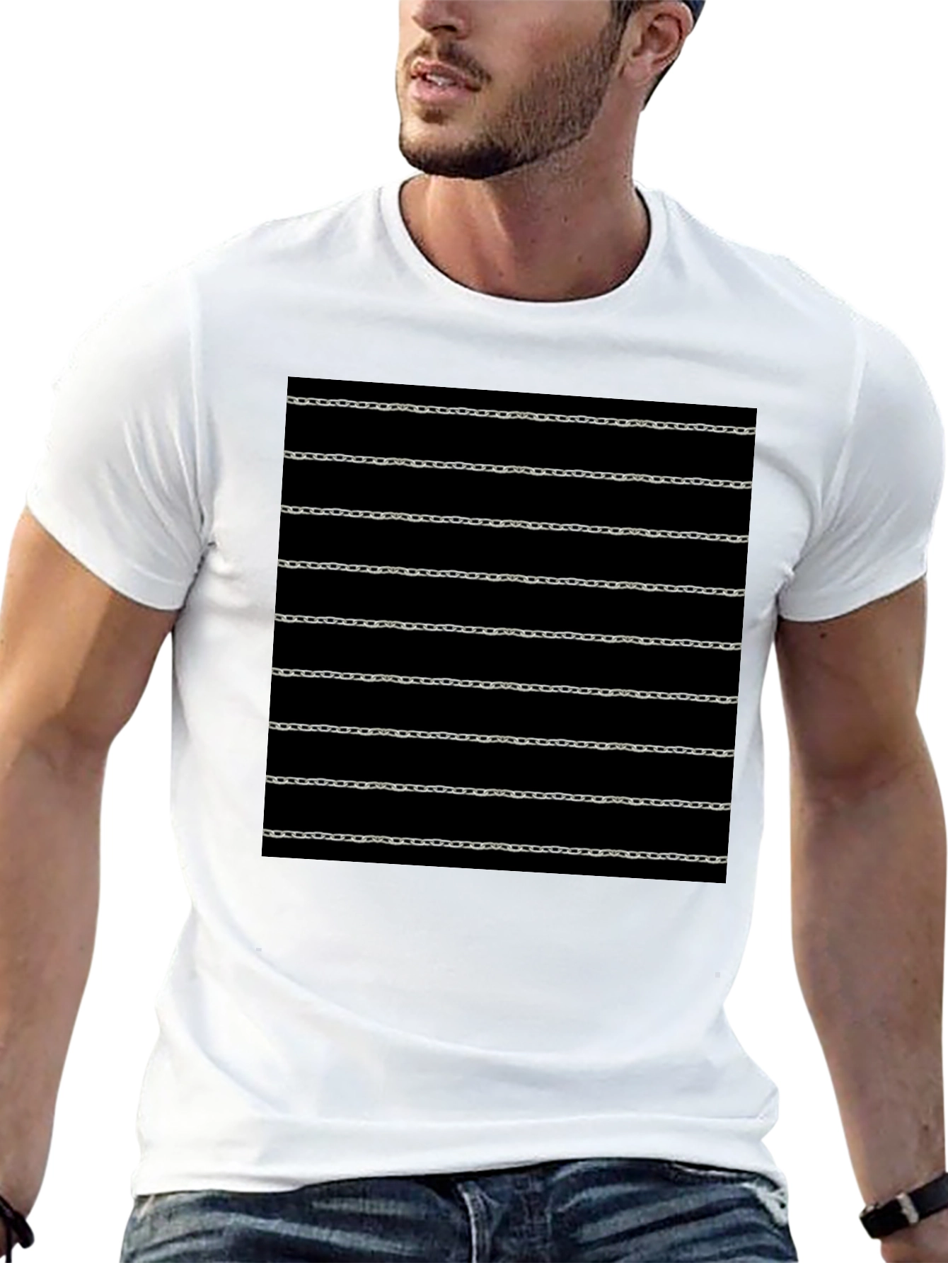 Chain Pattern Graphic Black T-Shirt