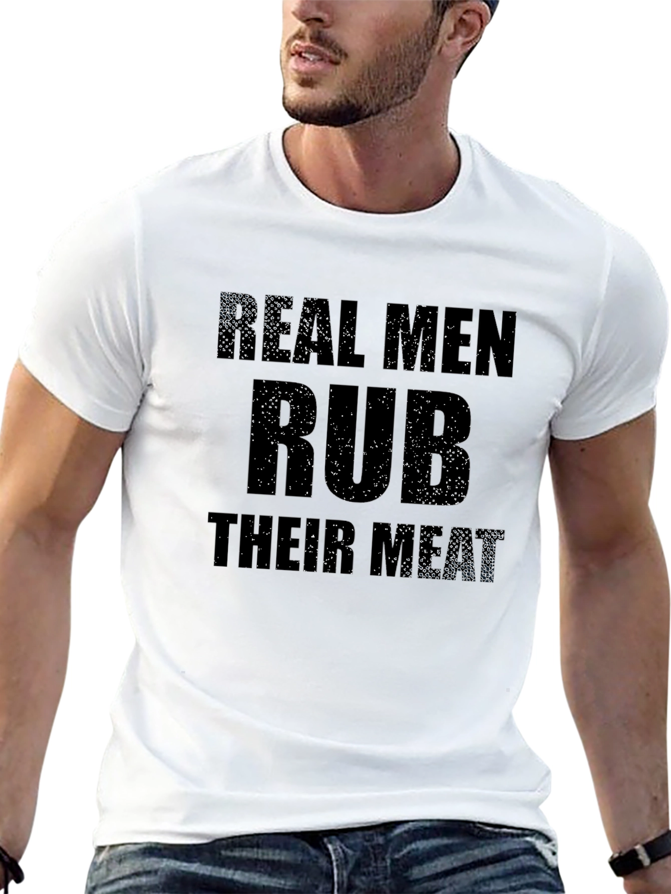Real Men Rub Their Meat Graphic Tee - Black