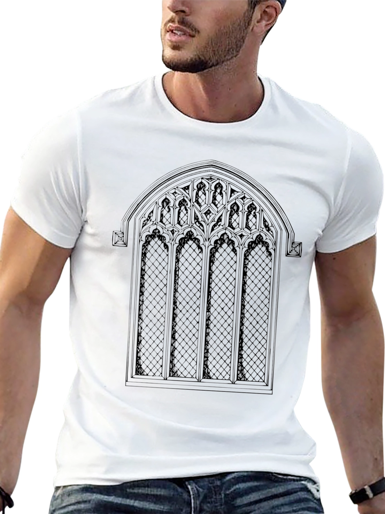 Gothic Window T-Shirt - Elegant Architectural Design