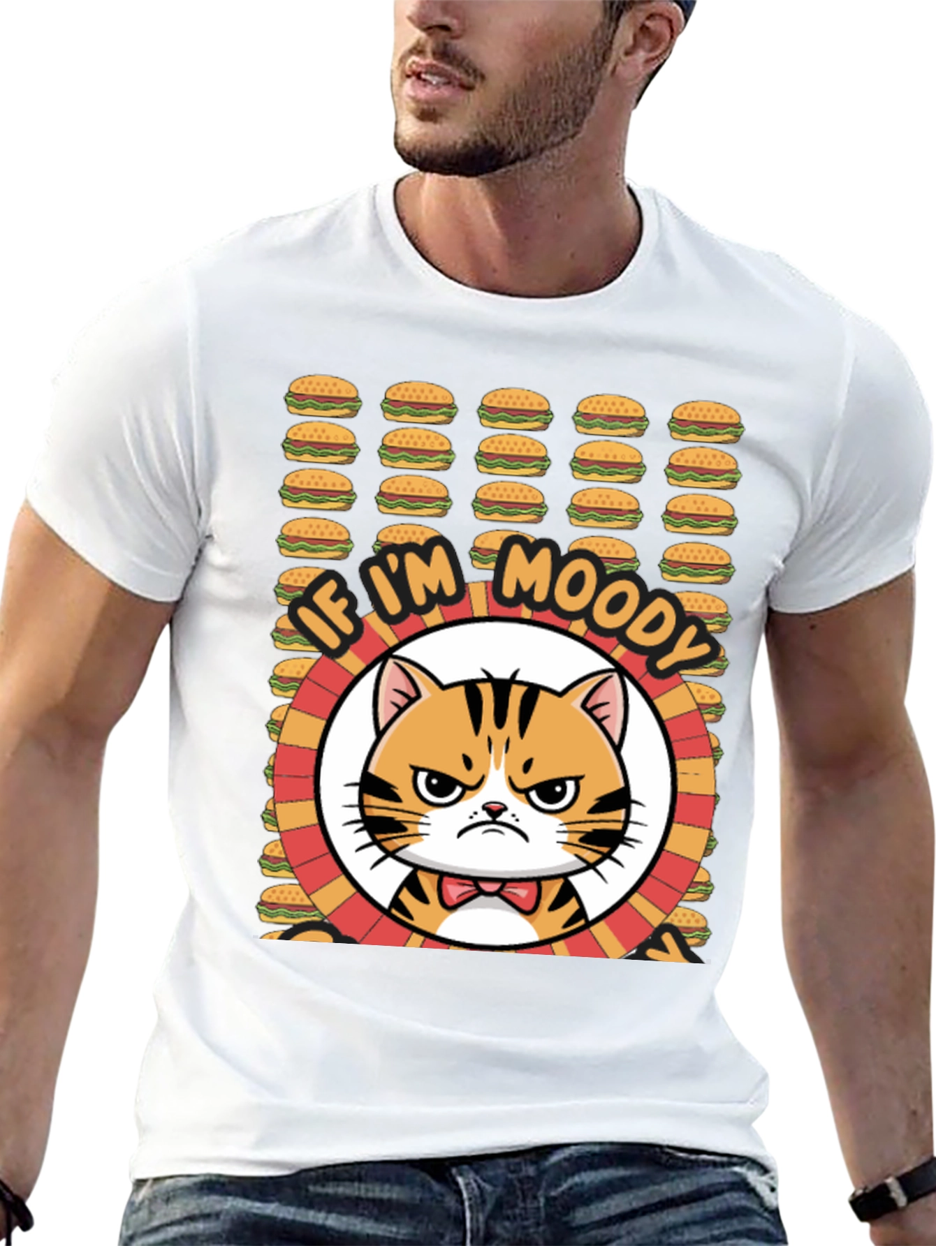 Moody Cat Burger T-Shirt - Funny Graphic Tee