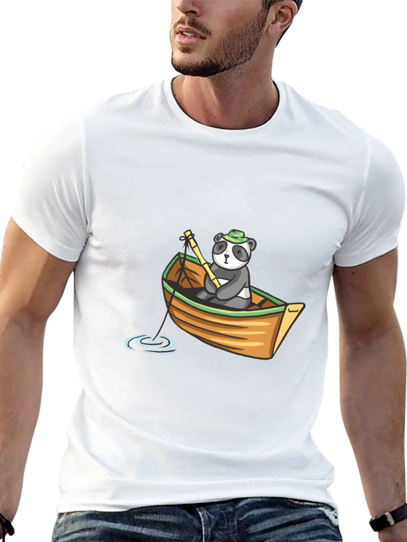 Panda Fishing Boat Graphic T-Shirt