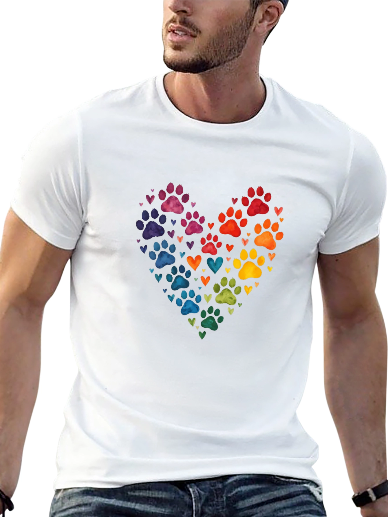 Rainbow Paw Print Heart T-Shirt