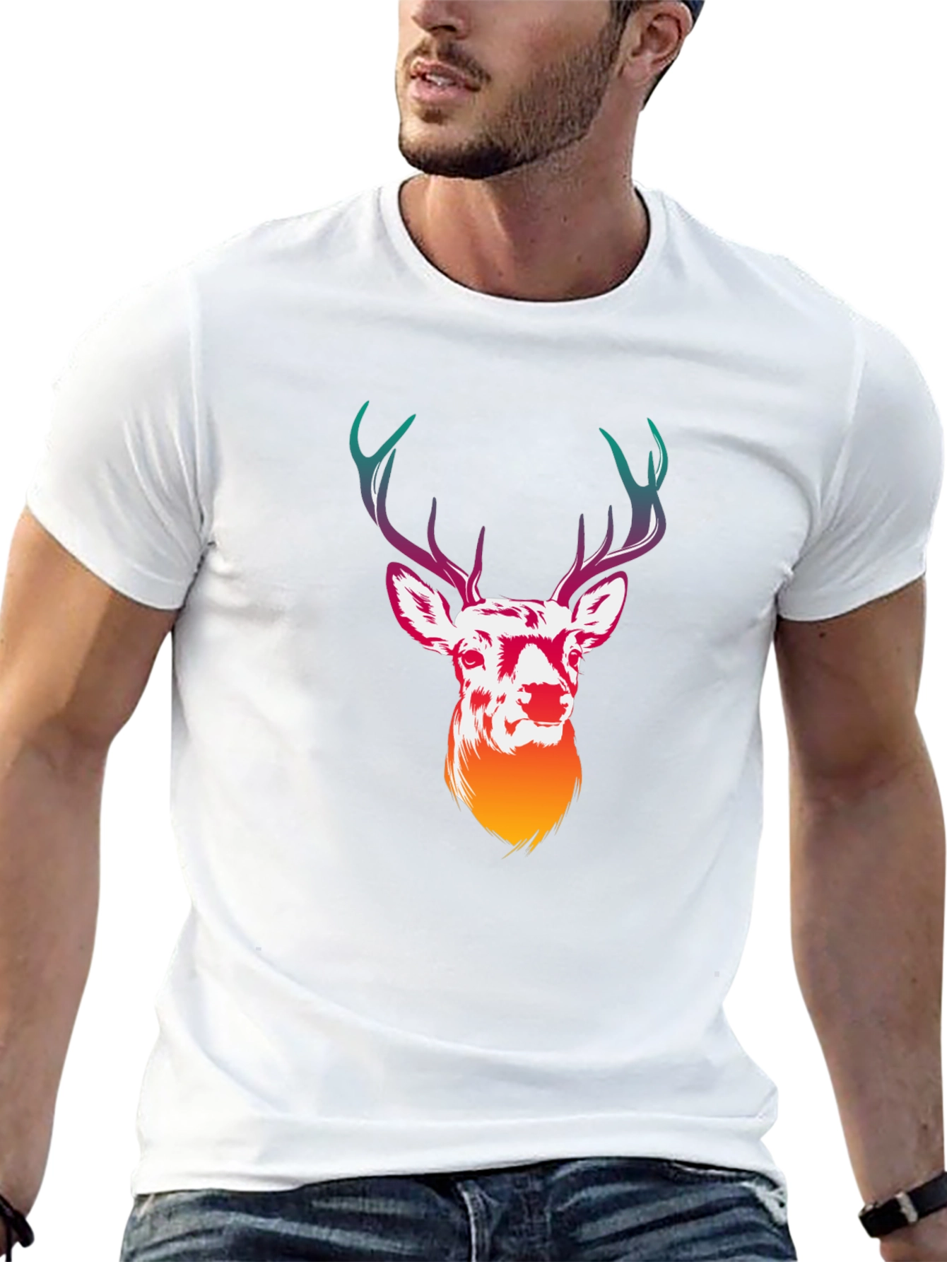 Deer Graphic Tee - Mens Black Crew Neck T-Shirt