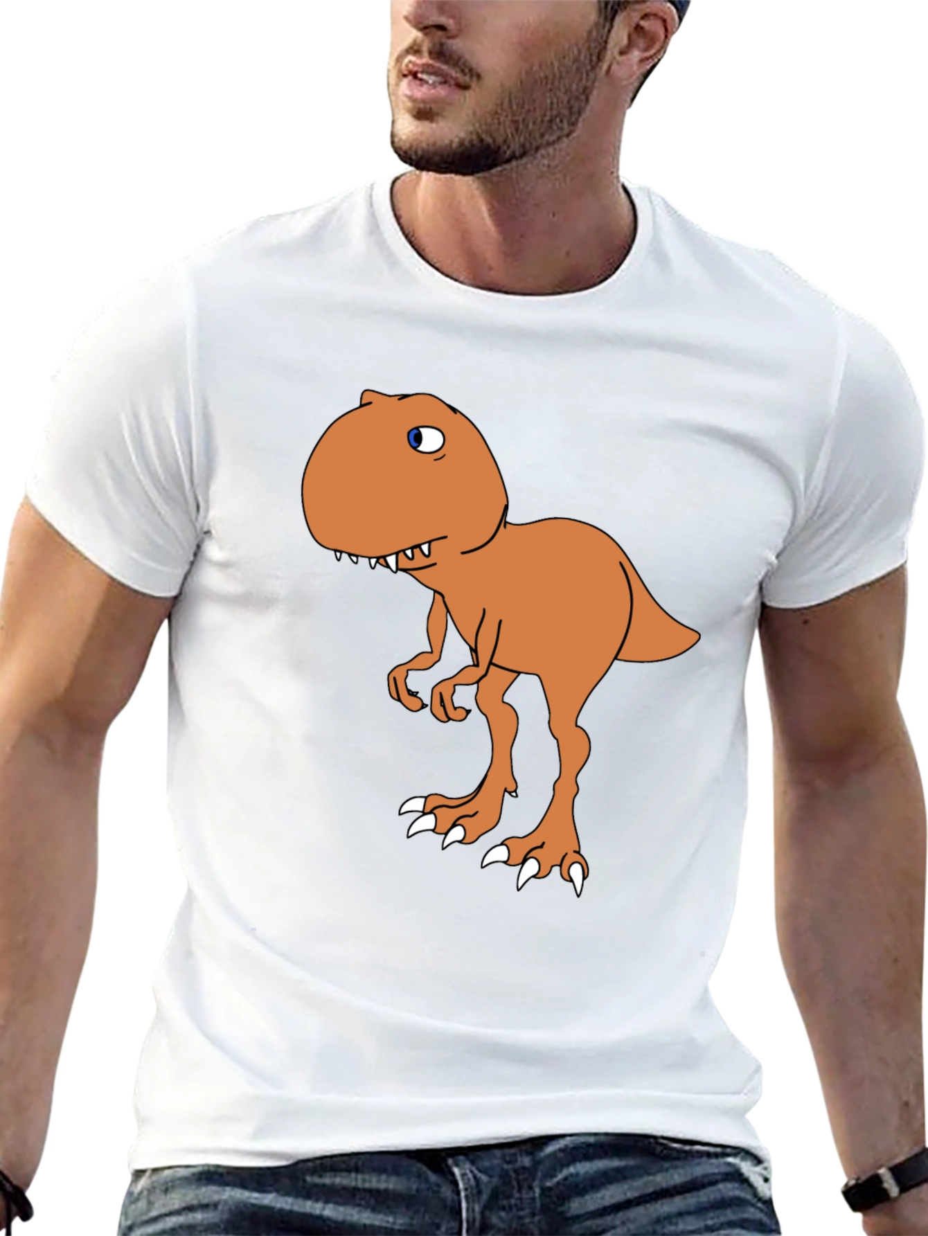 Cartoon Dinosaur Graphic Tee - Black
